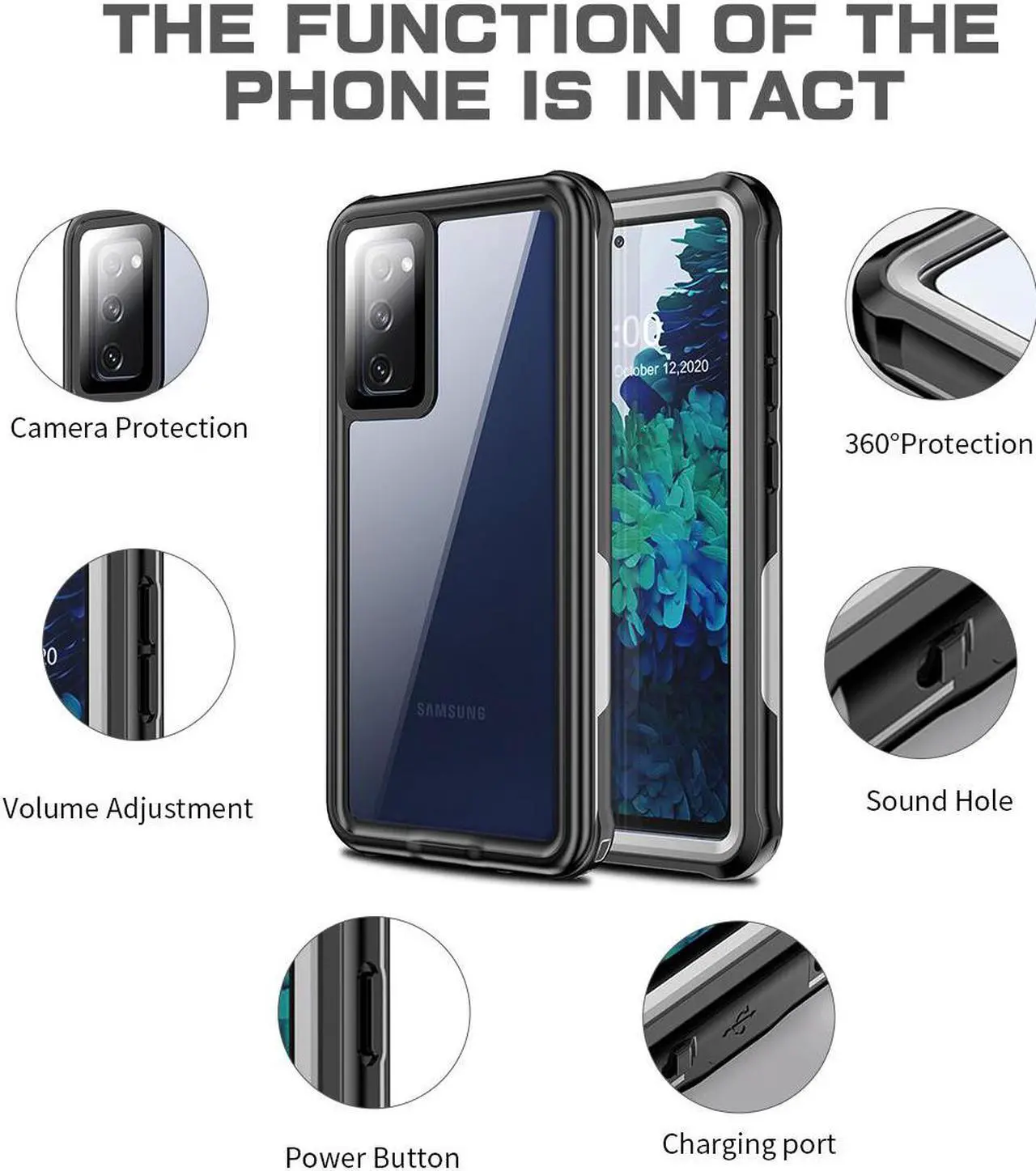 Alt view image 6 of 7 - SZYG for Samsung Galaxy S20 FE 5G Case Waterproof, Built in Screen Protector 360° Full Body Heavy Duty Protective Shockproof IP68 Underwater Case for Samsung Galaxy S20 FE 5G 6.5 inch.