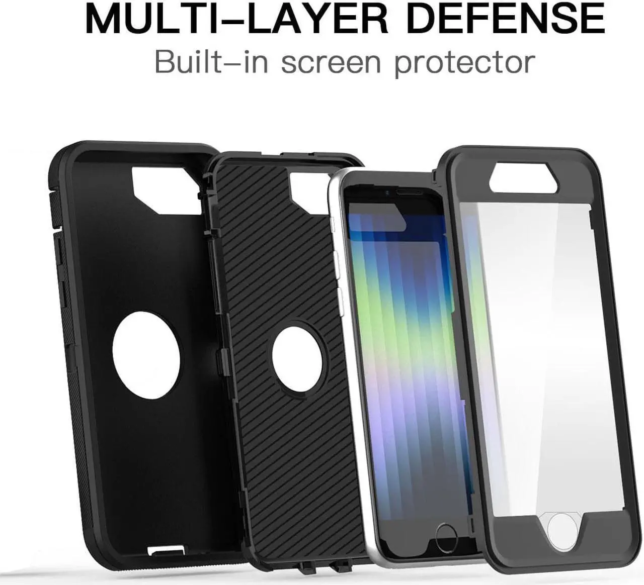 Alt view image 3 of 7 - SZYG for iPhone SE 2022 Case, iPhone SE 2020 Case Built-in Screen Protector Full Body Protection Heavy Duty Drop Proof 3-Layer Durable Cover Case for Apple iPhone SE 3/2nd Gen 4.7-inch.