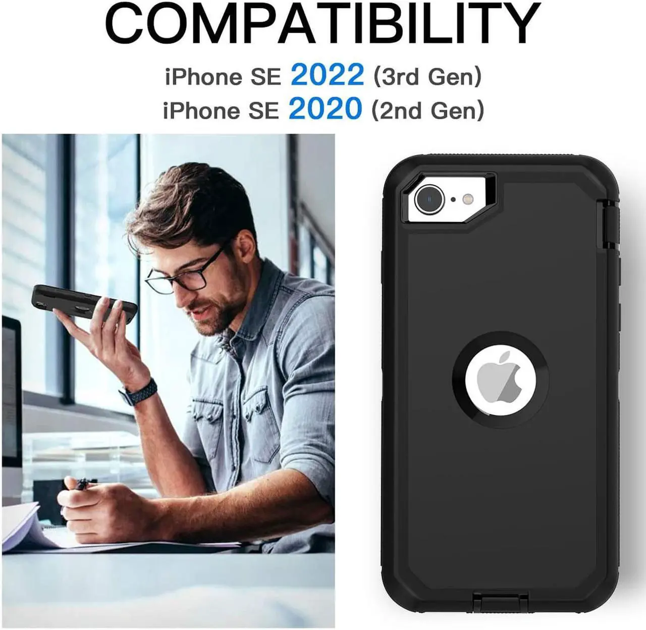 Alt view image 2 of 7 - SZYG for iPhone SE 2022 Case, iPhone SE 2020 Case Built-in Screen Protector Full Body Protection Heavy Duty Drop Proof 3-Layer Durable Cover Case for Apple iPhone SE 3/2nd Gen 4.7-inch.