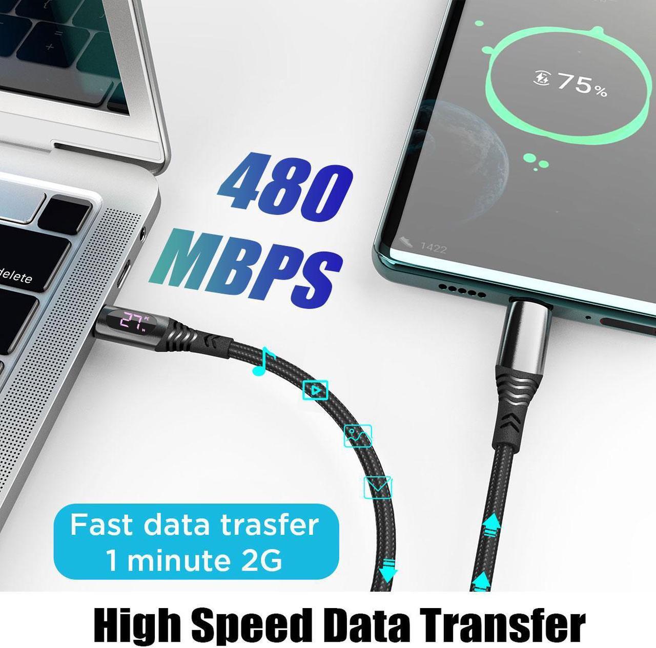 Alt view image 3 of 7 - USB C Charger Cable 2 Pack 4ft USB C to USB C Cable PD 100W Fast Charging Cable with LED Display Type C to Type C Charger for iPhone 15/15 Pro/15 Plus/15 Pro Max, Samsung S23 S22, iPad Pro MacBook Pro