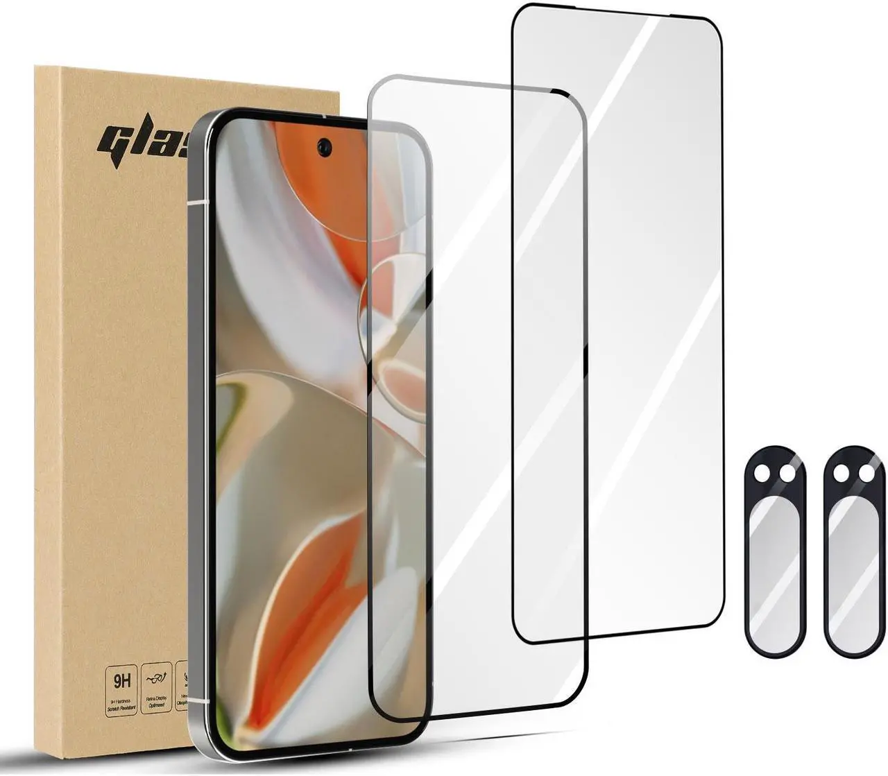 Main image of SZYG 2 Pack for Google Pixel 9 Pro XL Tempered Glass Screen Protector & Camera Lens Protector, 9H Hardness, Support Fingerprint Unlock, Bubble-Free for Pixel 9 Pro XL 6.8" 2024