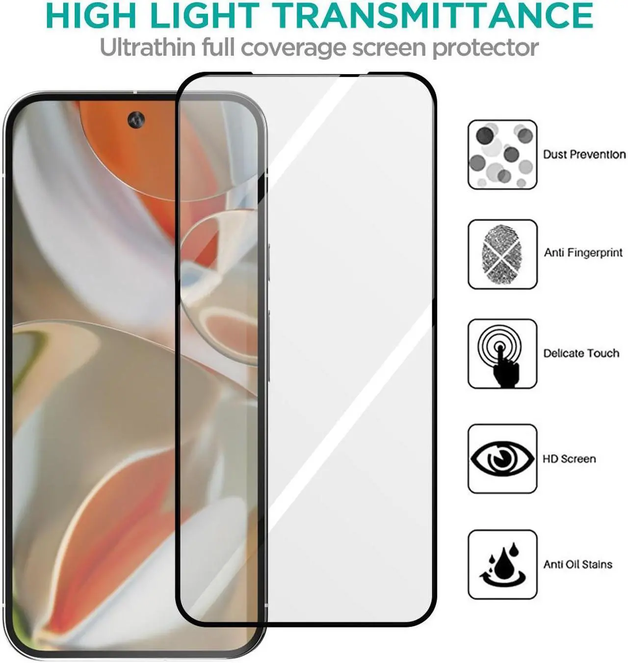 Alt view image 2 of 7 - SZYG 2 Pack for Google Pixel 9 Pro XL Tempered Glass Screen Protector & Camera Lens Protector, 9H Hardness, Support Fingerprint Unlock, Bubble-Free for Pixel 9 Pro XL 6.8" 2024