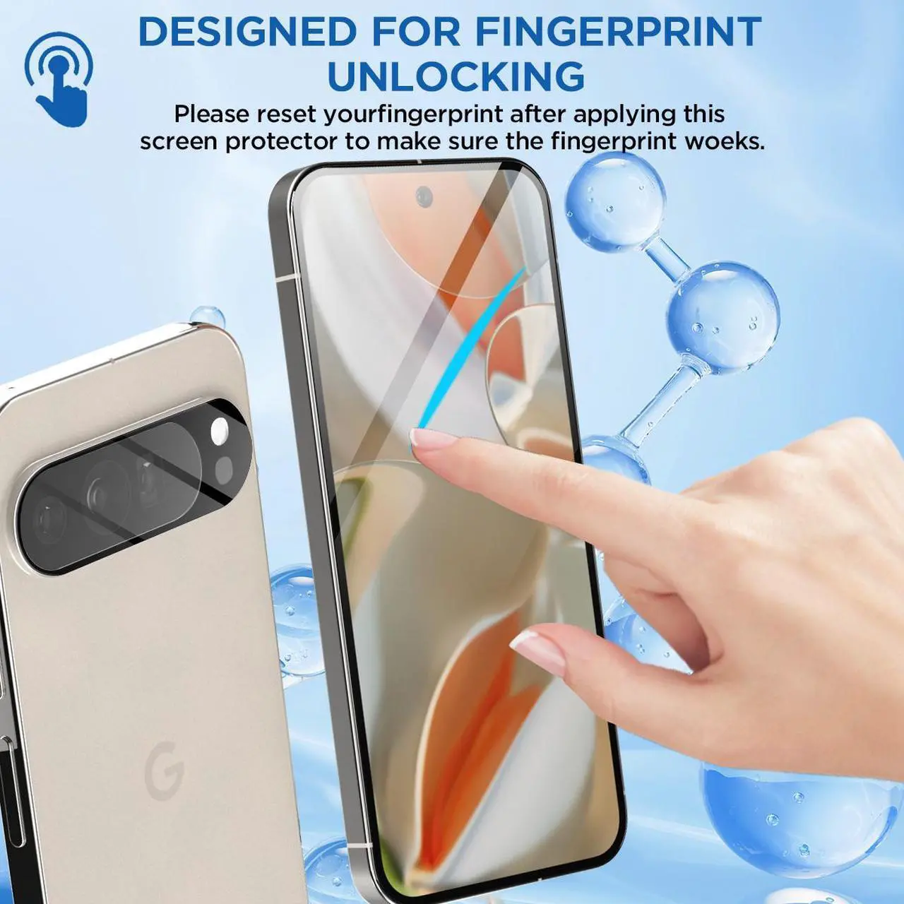 Alt view image 5 of 7 - SZYG 2 Pack for Google Pixel 9 Pro XL Tempered Glass Screen Protector & Camera Lens Protector, 9H Hardness, Support Fingerprint Unlock, Bubble-Free for Pixel 9 Pro XL 6.8" 2024
