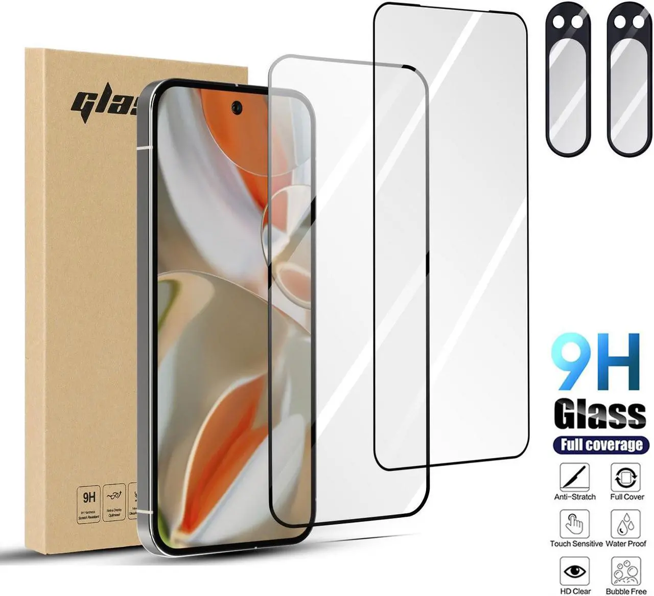 Main image of SZYG 2-Pack for Google Pixel 9 Pro Tempered Glass Screen Protector & Camera Lens Protector, 9H Hardness, Support Fingerprint Unlock, Bubble-Free for Pixel 9 Pro 6.3" 2024