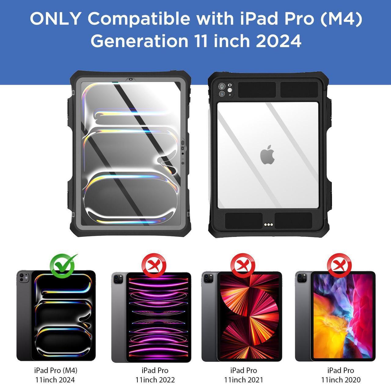 Alt view image 2 of 7 - SHELLBOX IP68 Waterproof Case For Apple iPad Pro M4 11 inch (A2836/A2837/A3006) 2024 Heavy Duty Shockproof Rotating Stand Cover Built-in Screen Protector With Strap Underwater Military Drop Protection