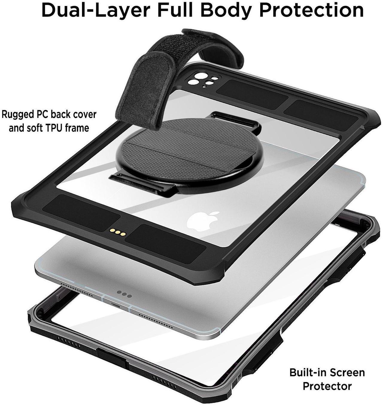 Alt view image 4 of 7 - SHELLBOX IP68 Waterproof Case For Apple iPad Pro M4 11 inch (A2836/A2837/A3006) 2024 Heavy Duty Shockproof Rotating Stand Cover Built-in Screen Protector With Strap Underwater Military Drop Protection