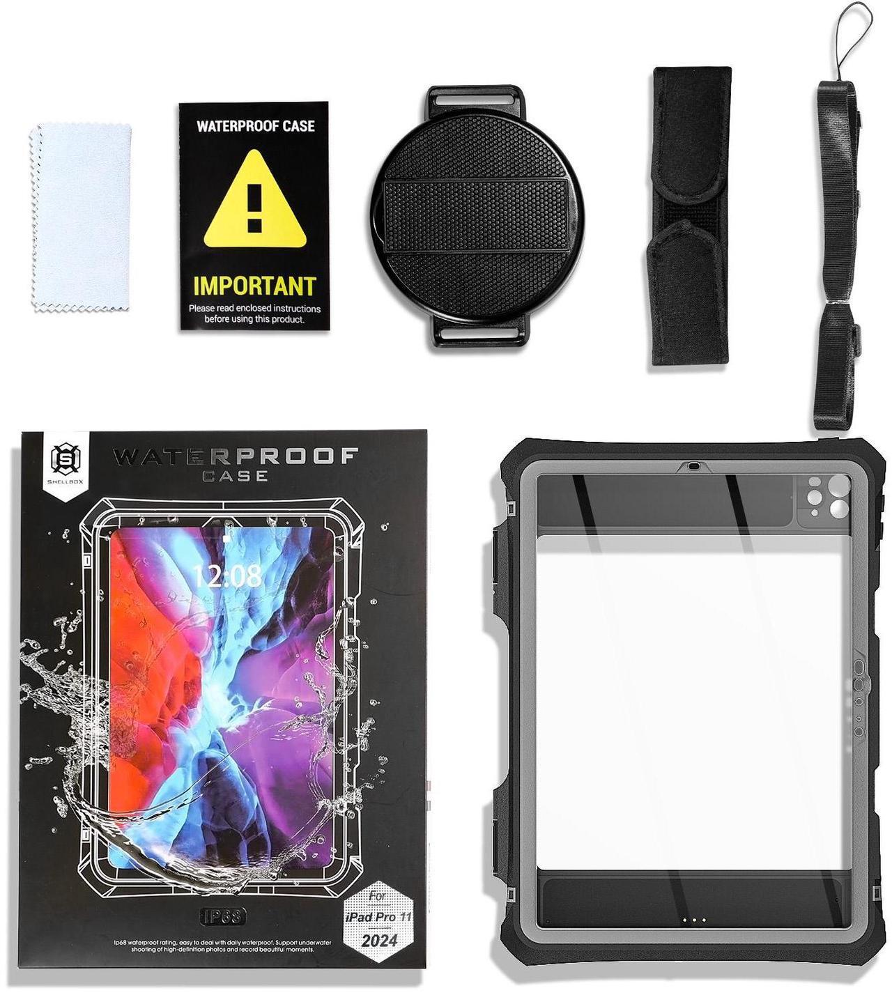 Alt view image 7 of 7 - SHELLBOX IP68 Waterproof Case For Apple iPad Pro M4 11 inch (A2836/A2837/A3006) 2024 Heavy Duty Shockproof Rotating Stand Cover Built-in Screen Protector With Strap Underwater Military Drop Protection