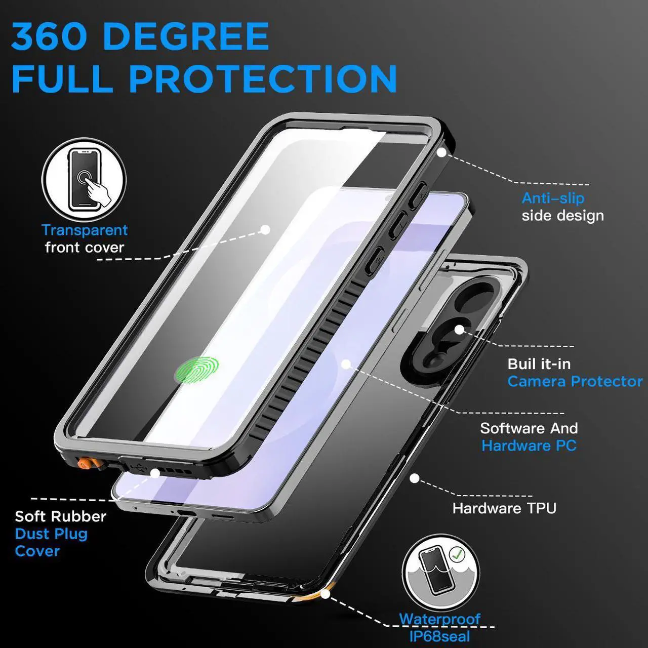 Alt view image 6 of 7 - SZYG Waterproof Case for Samsung Galaxy S25 Edge IP68 Waterproof Shockproof Case Built-in Screen Protector Rugged Full Protection Underwater Dust Proof Heavy Duty Military Drop Proof Protective Cover