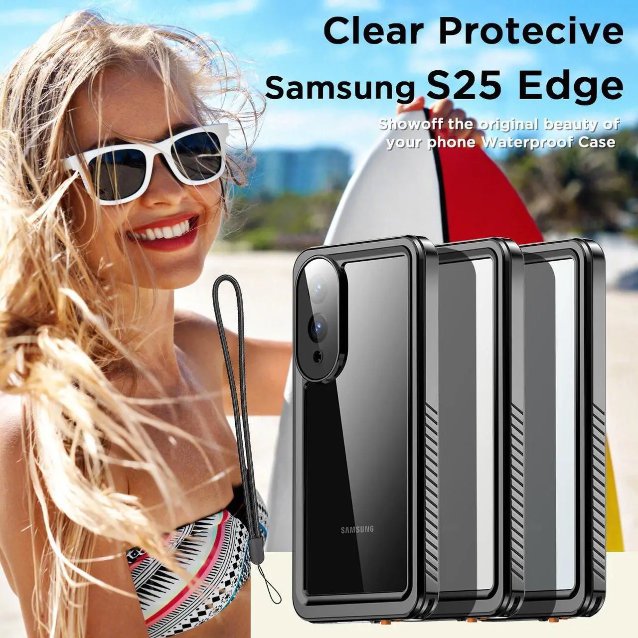 Alt view image 2 of 7 - SZYG Waterproof Case for Samsung Galaxy S25 Edge IP68 Waterproof Shockproof Case Built-in Screen Protector Rugged Full Protection Underwater Dust Proof Heavy Duty Military Drop Proof Protective Cover