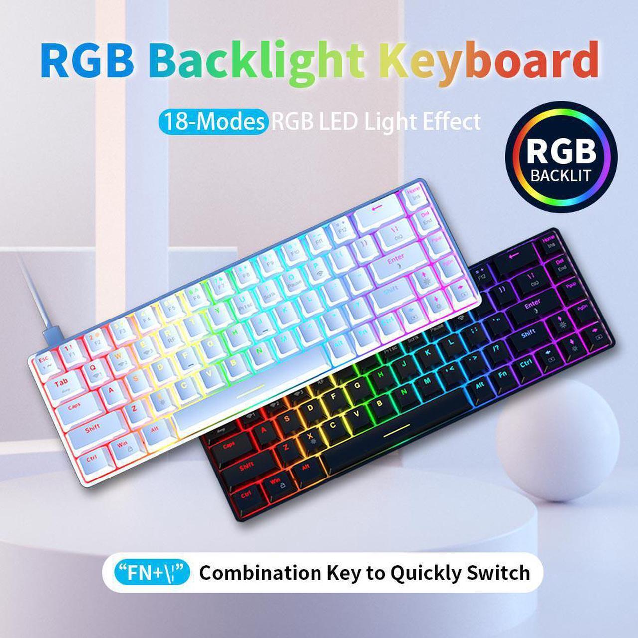 Alt view image 4 of 12 - AJAZZ 68 Key 65% Hot Swappable Mechanical Keyboard, 2.4G Wireless / Bluetooth / Wired RGB Backlit Keyboard, 1900mAh Programmable Keyboard for Win/Mac/Gaming, Click Blue Switch