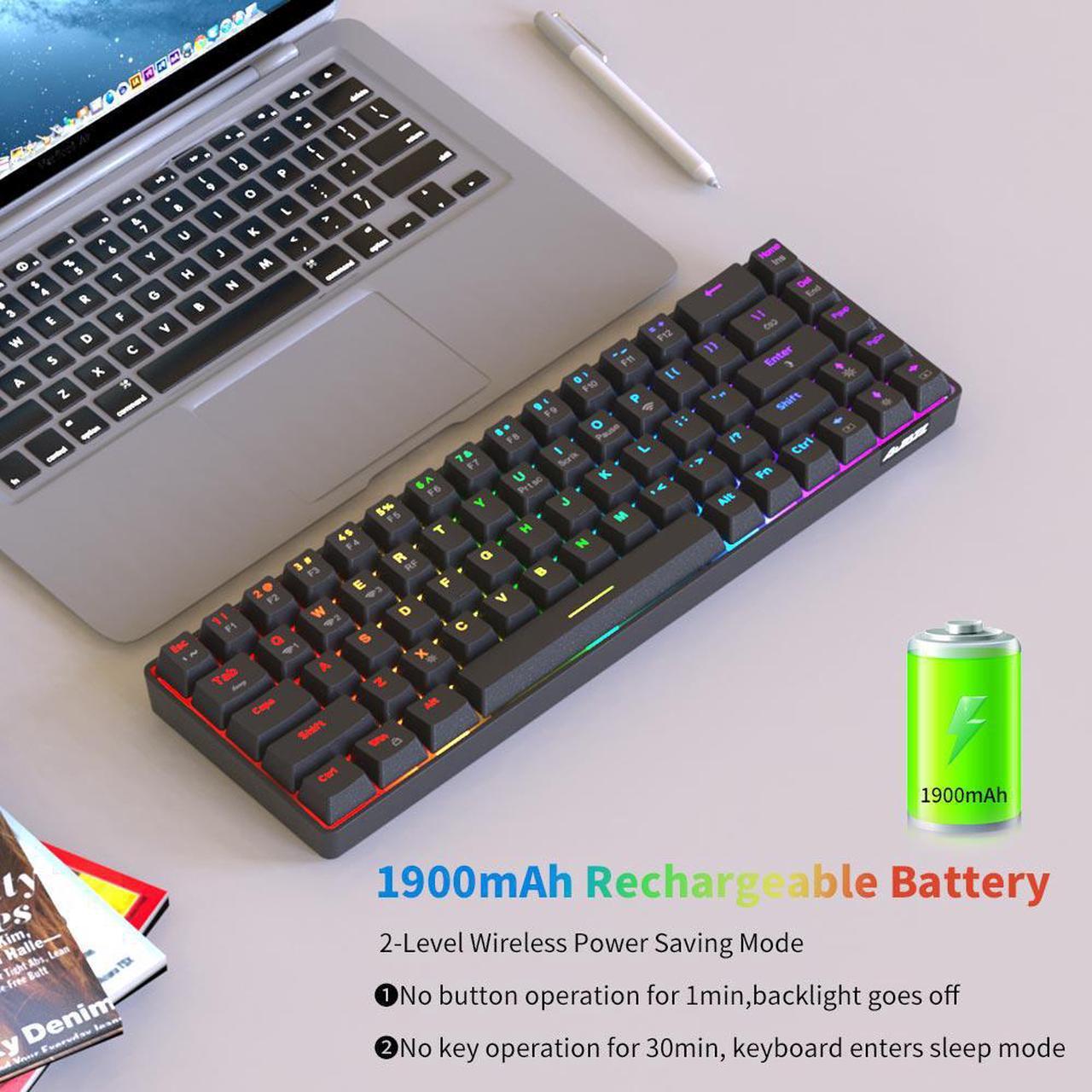 Alt view image 3 of 12 - AJAZZ 68 Key 65% Hot Swappable Mechanical Keyboard, 2.4G Wireless / Bluetooth / Wired RGB Backlit Keyboard, 1900mAh Programmable Keyboard for Win/Mac/Gaming, Click Blue Switch