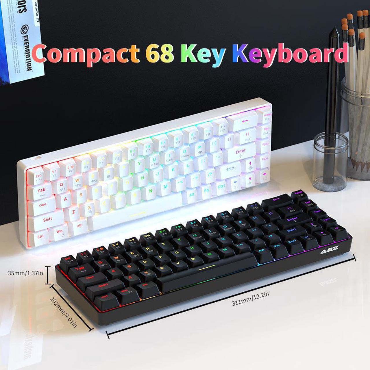 Alt view image 6 of 12 - AJAZZ 68 Key 65% Hot Swappable Mechanical Keyboard, 2.4G Wireless / Bluetooth / Wired RGB Backlit Keyboard, 1900mAh Programmable Keyboard for Win/Mac/Gaming, Click Blue Switch