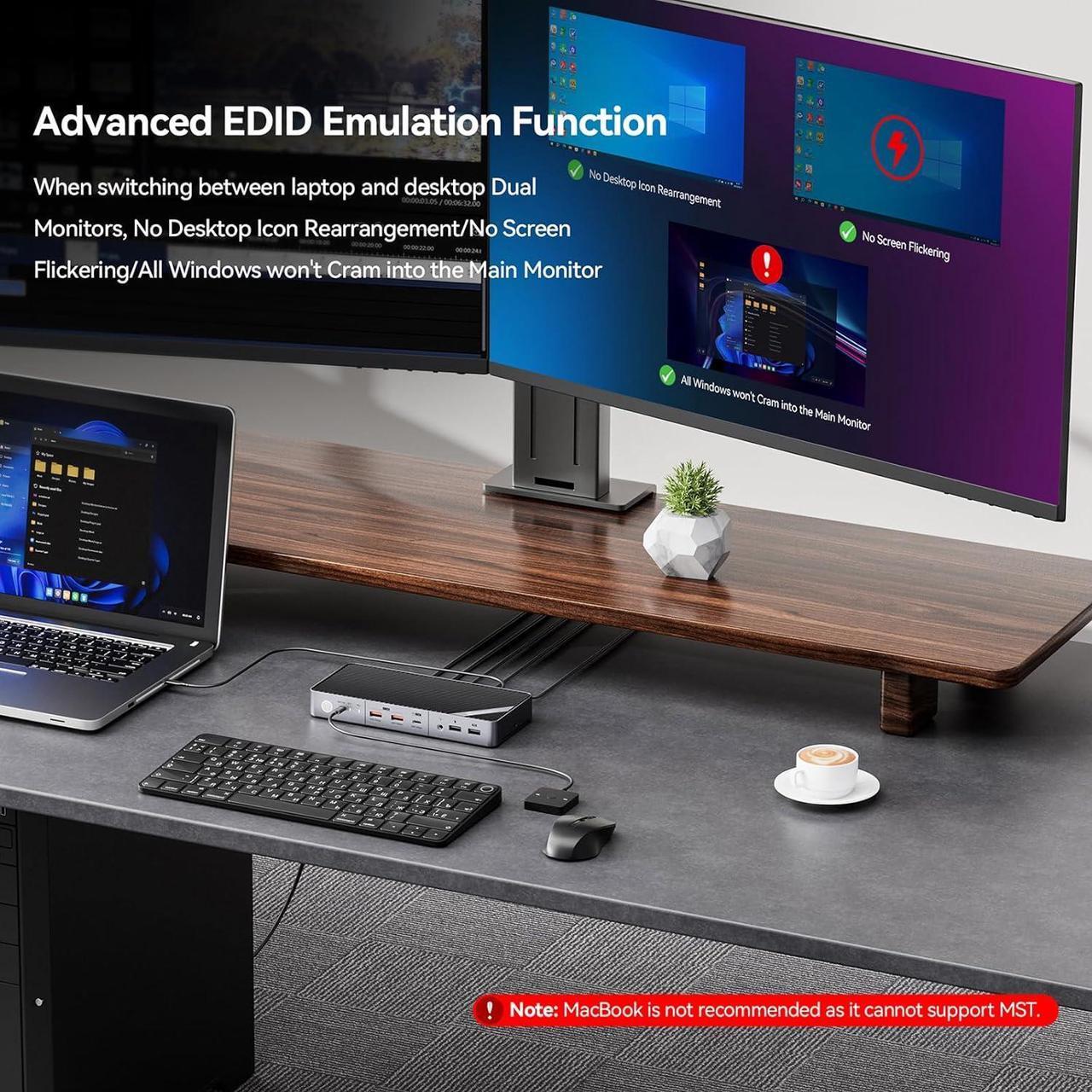 Alt view image 3 of 7 - KVM Switch for Laptop & Desktop - 4K Dual Monitor KVM Switch with 2 HDMI, 15W Charge, USB C KVM 2 Monitors Docking Station for Thunderbolt 4/3, USB-C Windows Laptops(2 HDMI, 5 USB, Audio)