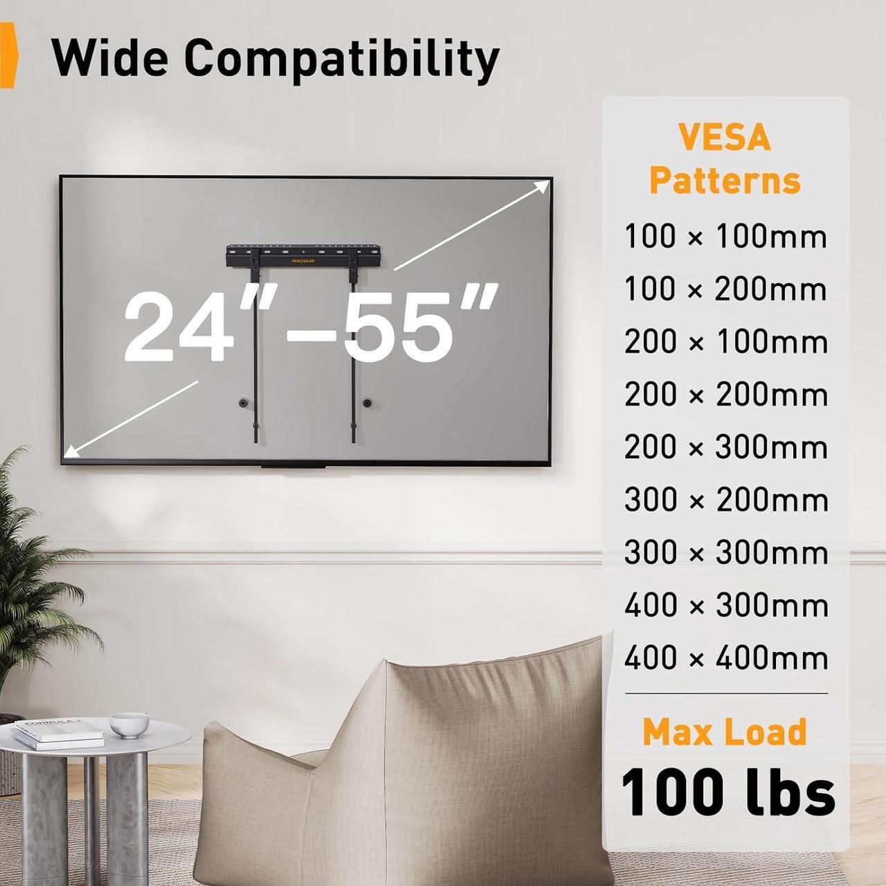 Alt view image 4 of 7 - Studless TV Wall Mount for Most 24-55 Inch TVs up to 100 lbs, No Stud TV Mount, Drywall TV Bracket with Max VESA 400x400mm, No Drill, Easy Install, Low Profile, PGMT7