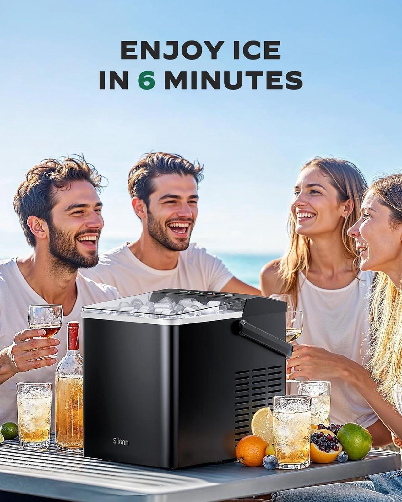 Alt view image 2 of 7 - Ice Maker Countertop, Portable Ice Machine with Carry Handle, Self Cleaning Ice Makers with 1.8 L Water Tank and Big Ice Basket, 9 Cubes in 6 Mins, Ideal for Home Kitchen RV