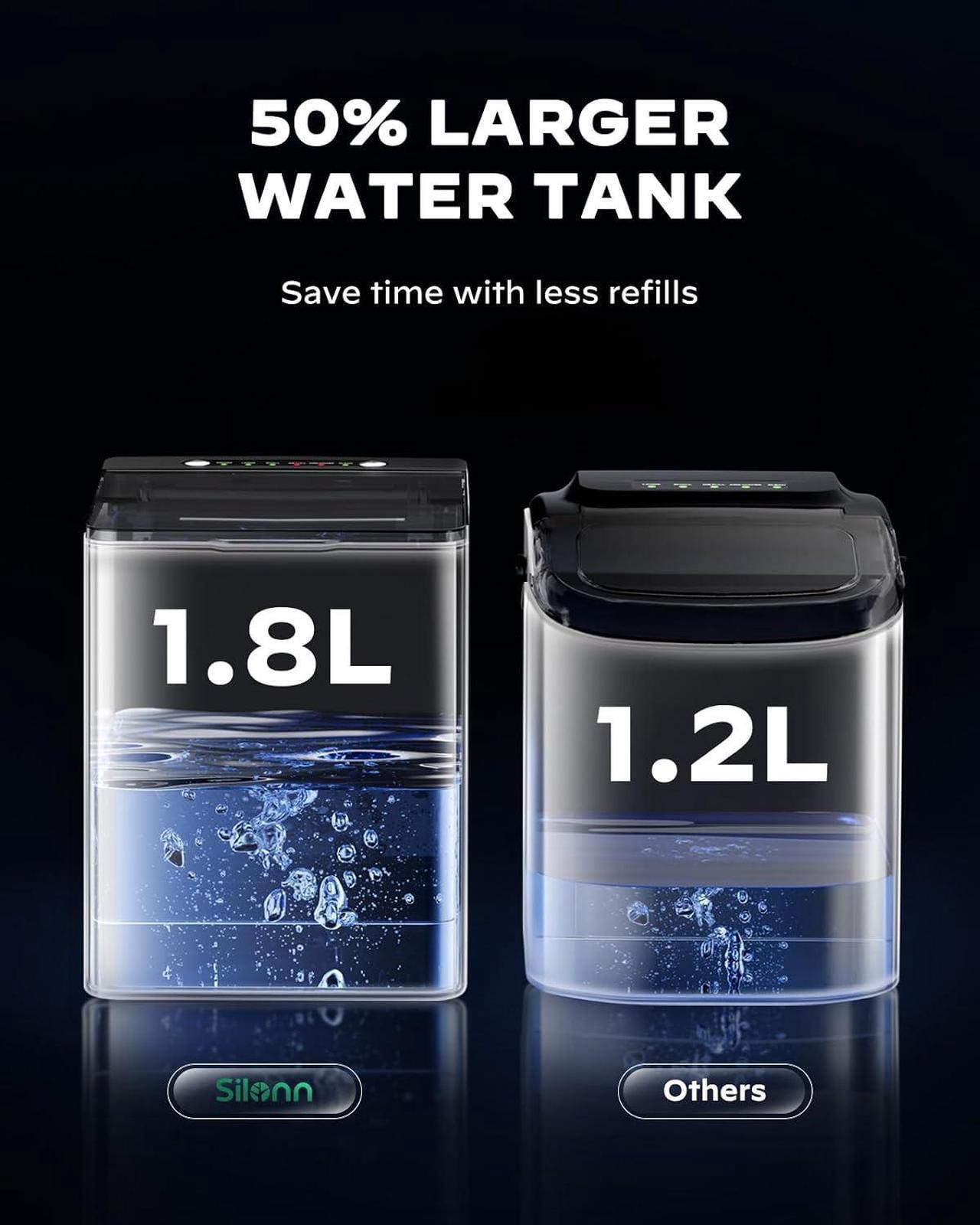 Alt view image 3 of 7 - Ice Maker Countertop, Portable Ice Machine with Carry Handle, Self Cleaning Ice Makers with 1.8 L Water Tank and Big Ice Basket, 9 Cubes in 6 Mins, Ideal for Home Kitchen RV
