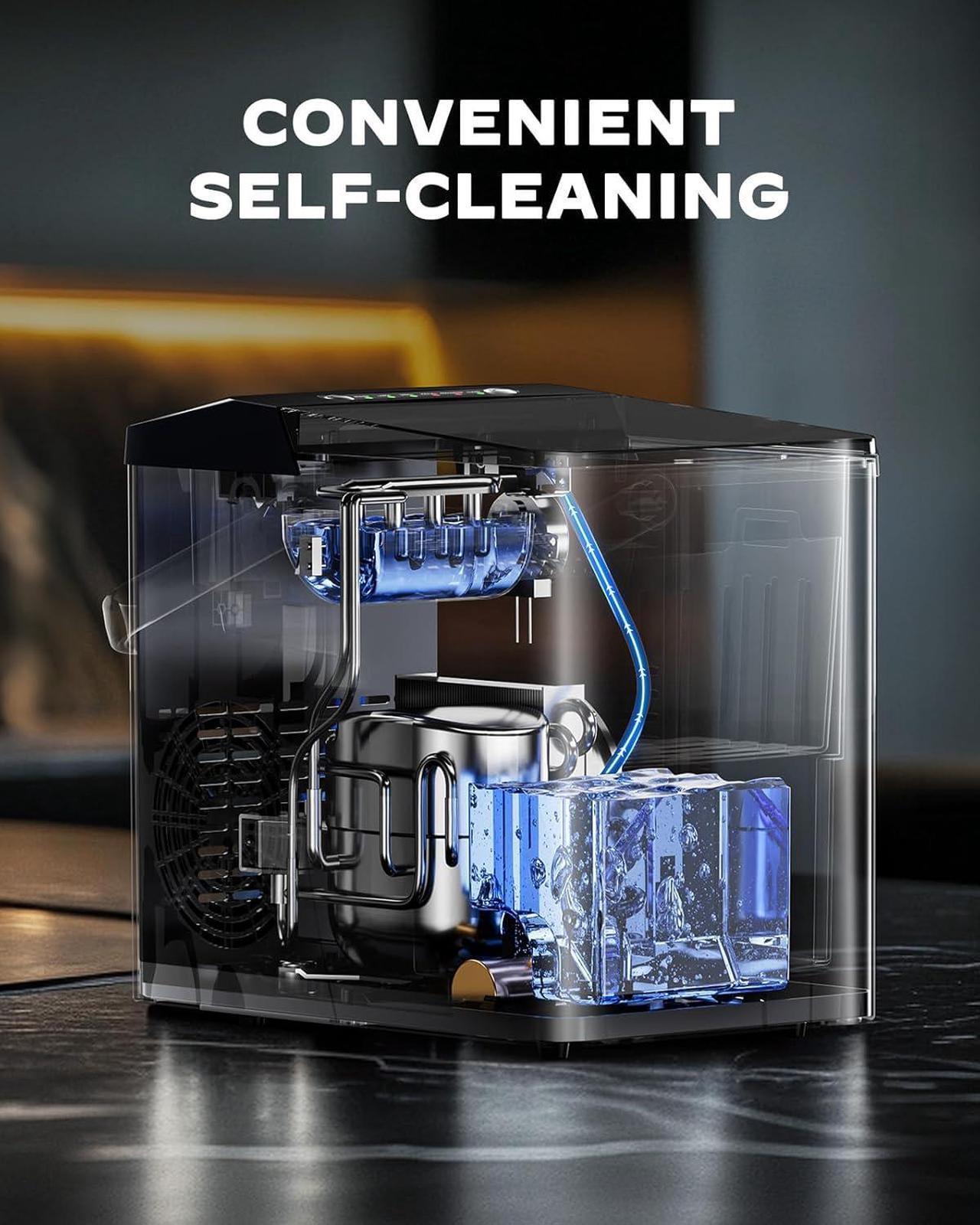 Alt view image 5 of 7 - Ice Maker Countertop, Portable Ice Machine with Carry Handle, Self Cleaning Ice Makers with 1.8 L Water Tank and Big Ice Basket, 9 Cubes in 6 Mins, Ideal for Home Kitchen RV