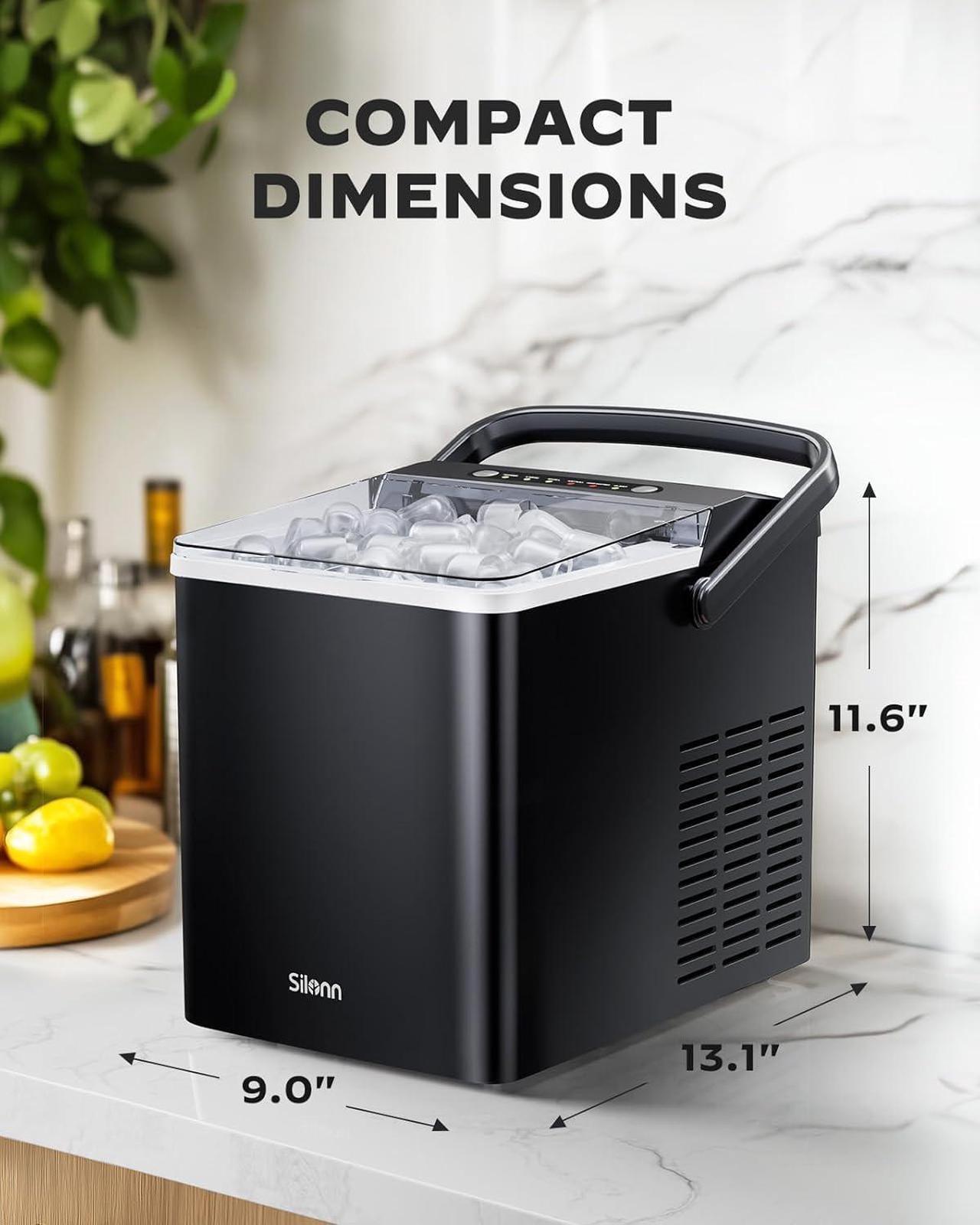 Alt view image 7 of 7 - Ice Maker Countertop, Portable Ice Machine with Carry Handle, Self Cleaning Ice Makers with 1.8 L Water Tank and Big Ice Basket, 9 Cubes in 6 Mins, Ideal for Home Kitchen RV