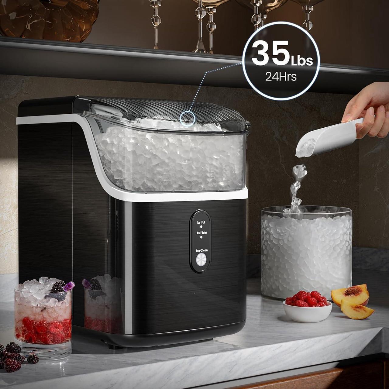 Alt view image 2 of 7 - Kismile Nugget Ice Makers Countertop,Portable Ice Maker Machine with Crushed Ice, 35lbs/Day,One-Click Operation,Self-Cleaning Countertop Ice Machine,Pellet Ice Maker Countertop for Home/Kitchen/Office