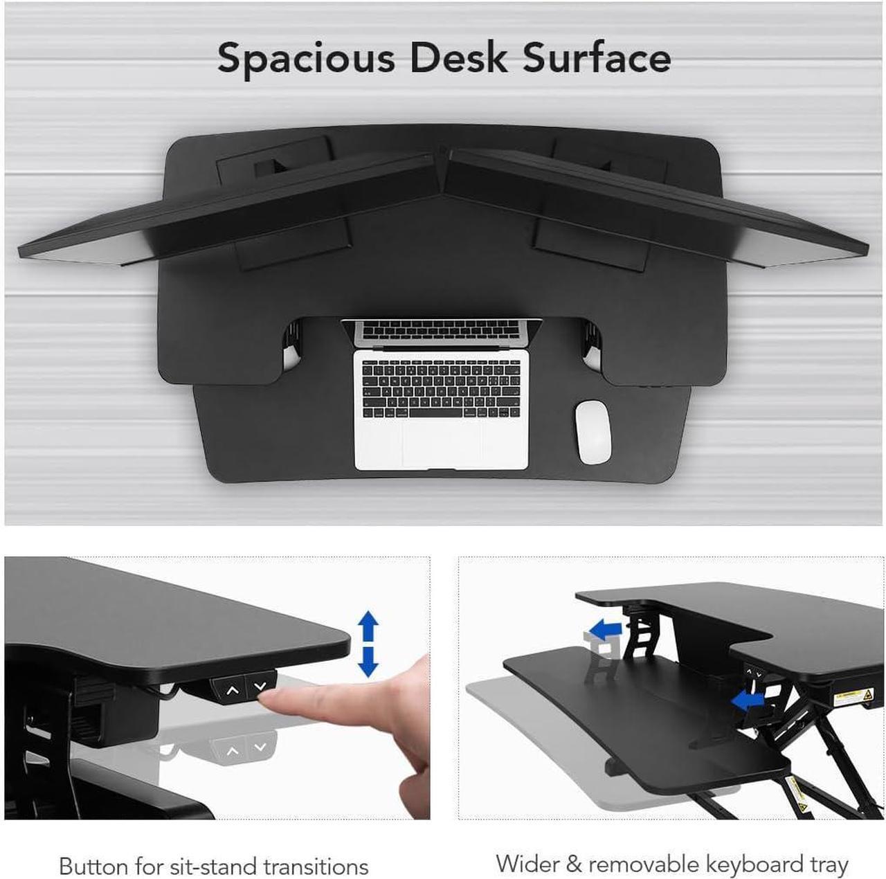 Alt view image 4 of 7 - Electric Standing Desk Converter 36" Wide Motorized Stand up Riser for Monitor and Laptop, Black Height Adjustable Workstation for Home Office