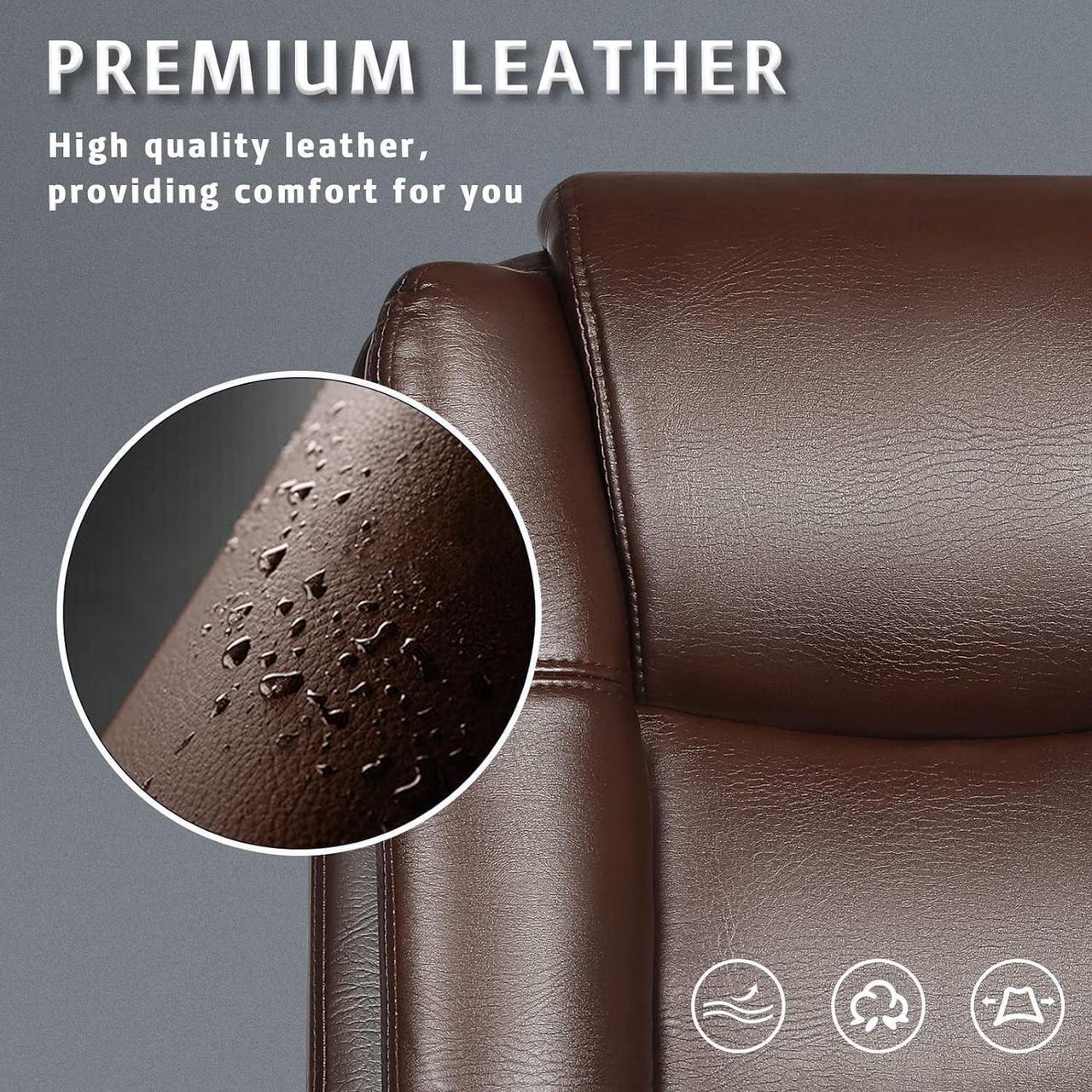 Alt view image 5 of 7 - Office Desk Chair, Big and Tall High Back Managerial Executive Computer Chair, Ergonomic Height Adjustable PU Leather Chairs with Cushions Armrest for Long Time Sitting (Brown)