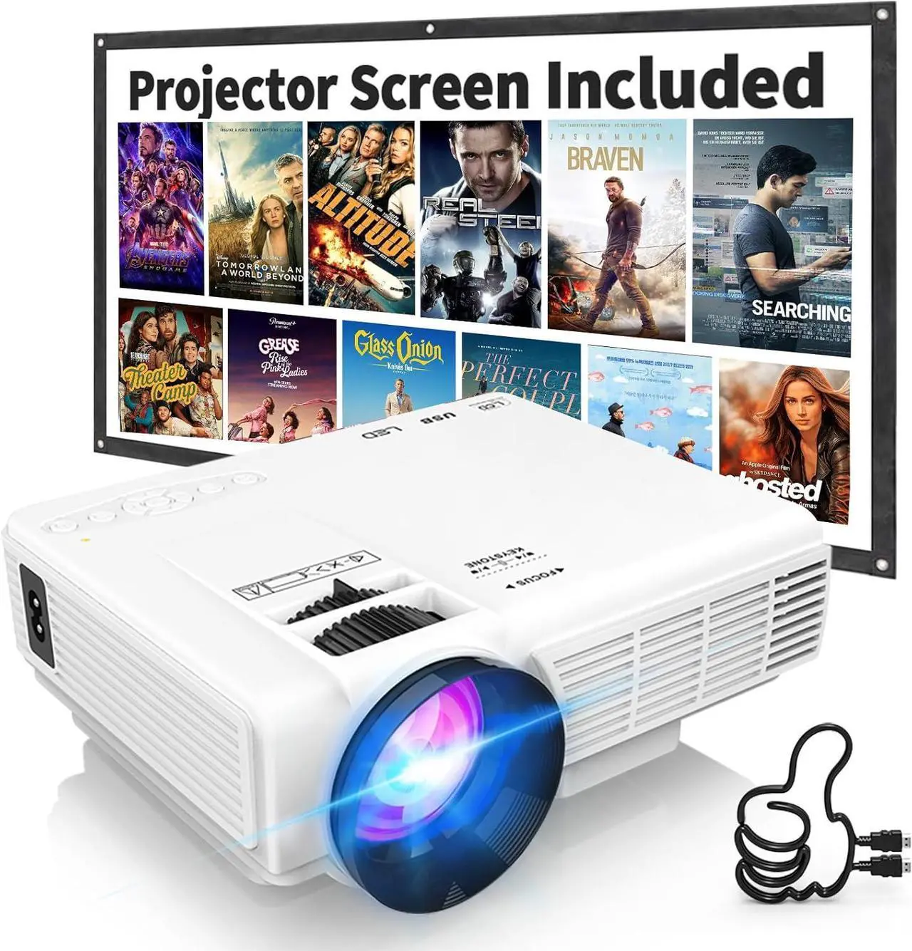 Main image of Projector with Two-way Bluetooth Mini Projector with Projector Screen Full HD 1080P Portable Video Projector Home Movie Projector Compatible with HDMI/USB/Smartphone
