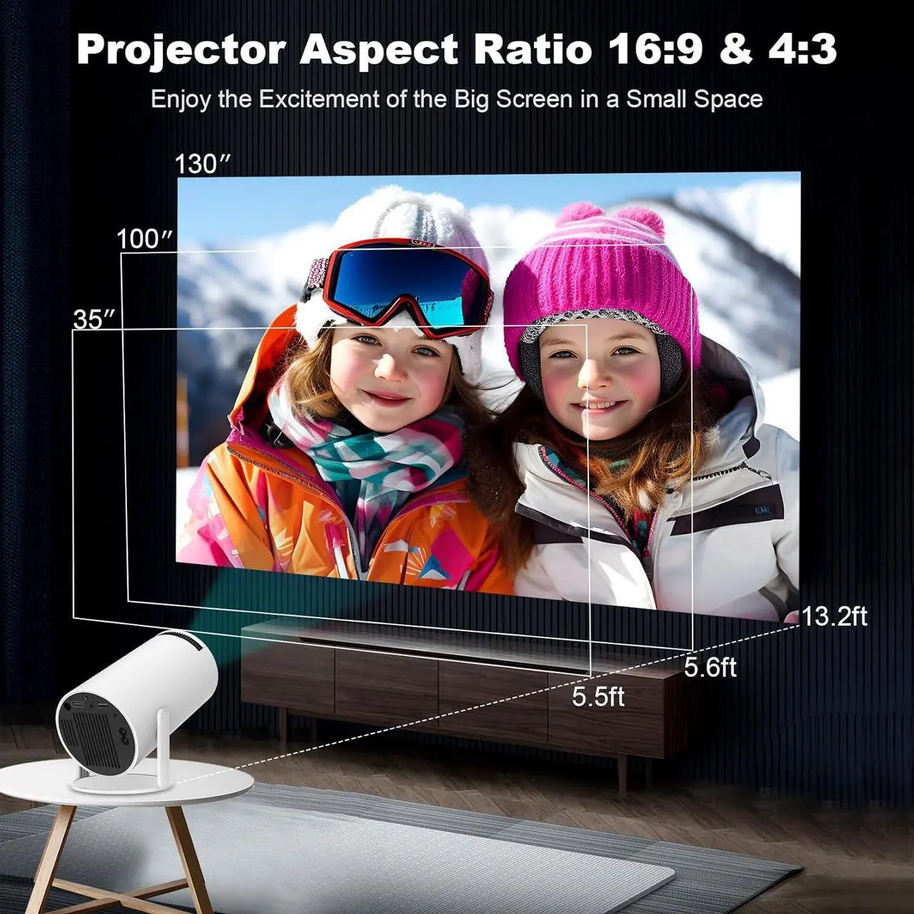 Alt view image 7 of 7 - Mini Projector, HY300 PRO Portable Projector, Support 4K 1080P with Dual-Band WIFI6 5G Wireless 5.2 Bluetooth Android 13, 180° Rotatable, Auto Keystone Correction, 35"-130" Screen Video Projector