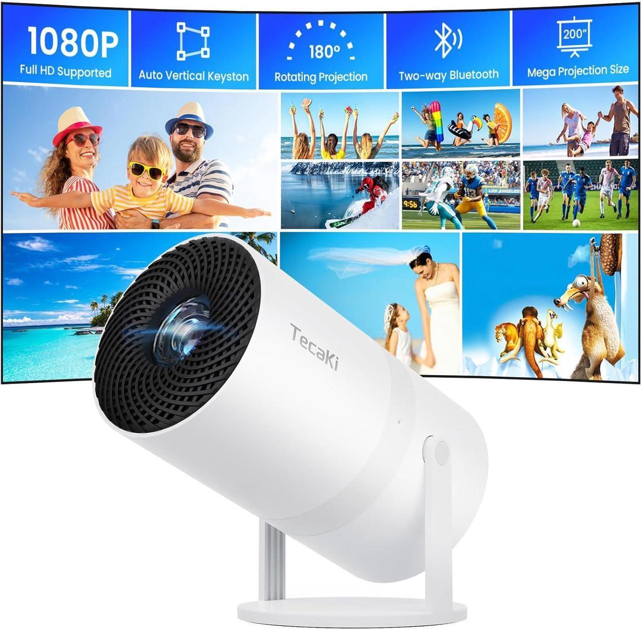 Main image of [Two-Way Bluetooth 5.2] Tecaki Mini Projector 1080P FHD Multi-Angle Projection, Portable Projector with 180°Rotatable Auto Keystone Correction Long Lens Life Suit for Home Theater, Outdoor, Smartphone