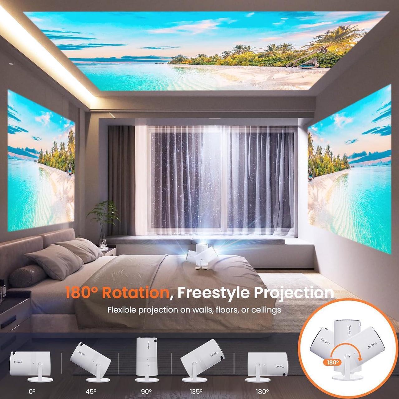 Alt view image 6 of 7 - [Two-Way Bluetooth 5.2] Tecaki Mini Projector 1080P FHD Multi-Angle Projection, Portable Projector with 180°Rotatable Auto Keystone Correction Long Lens Life Suit for Home Theater, Outdoor, Smartphone