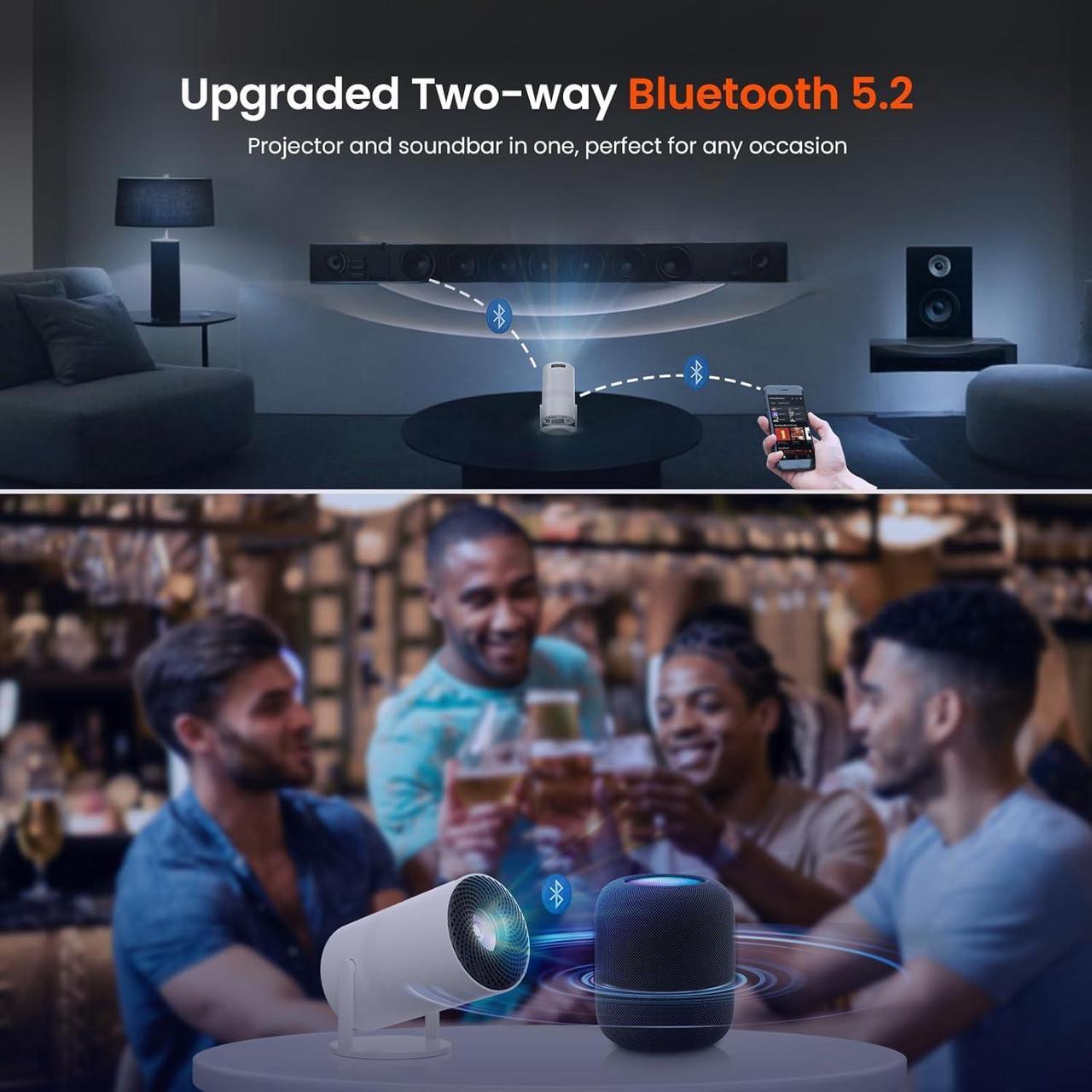 Alt view image 7 of 7 - [Two-Way Bluetooth 5.2] Tecaki Mini Projector 1080P FHD Multi-Angle Projection, Portable Projector with 180°Rotatable Auto Keystone Correction Long Lens Life Suit for Home Theater, Outdoor, Smartphone