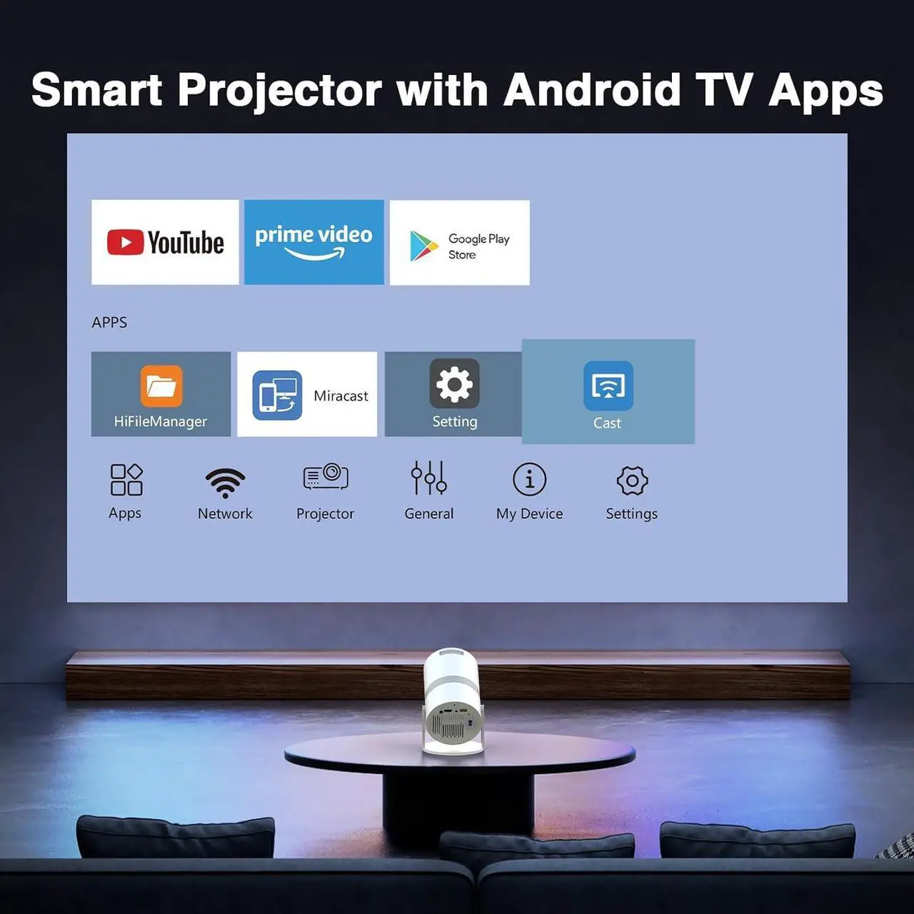 Alt view image 3 of 7 - [Built-in -Apps] PANSEBA 270°Adjustable Smart Mini Projector with WiFi 6 and Bluetooth, Auto Keystone Outdoor Movie Projector, Big Screen Home Portable Projector for Phone/TV Stick/Laptop/HDMI