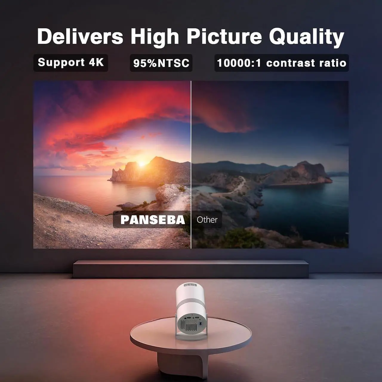 Alt view image 4 of 7 - [Built-in -Apps] PANSEBA 270°Adjustable Smart Mini Projector with WiFi 6 and Bluetooth, Auto Keystone Outdoor Movie Projector, Big Screen Home Portable Projector for Phone/TV Stick/Laptop/HDMI