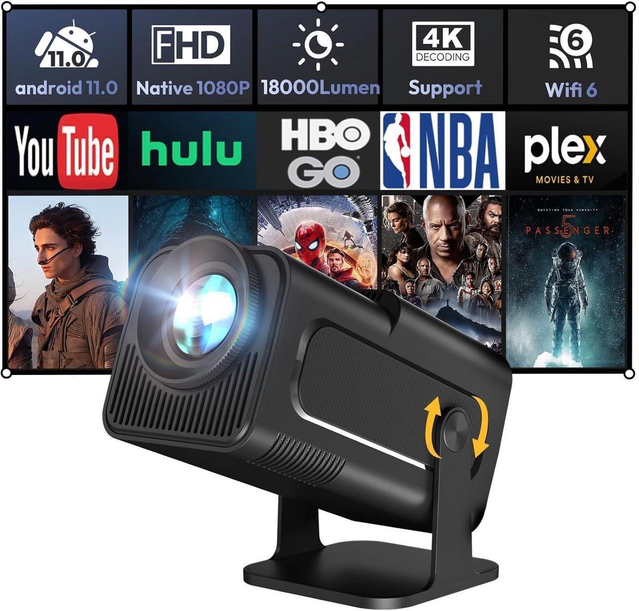 Main image of Smart Mini Projector XGODY Gimbal5 Android 11 Full HD Projector Native 1080P 4K Support 5G WiFi 6 Bluetooth 5.0 Home Movie Projector Electric Focu Auto Keystone 180 Rotating For PC/Lap/PS5 Dull Black