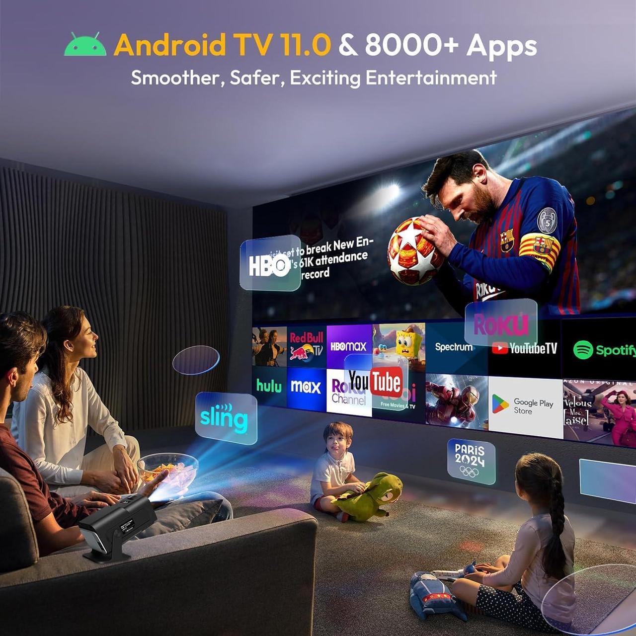 Alt view image 4 of 7 - Smart Mini Projector XGODY Gimbal5 Android 11 Full HD Projector Native 1080P 4K Support 5G WiFi 6 Bluetooth 5.0 Home Movie Projector Electric Focu Auto Keystone 180 Rotating For PC/Lap/PS5 Dull Black