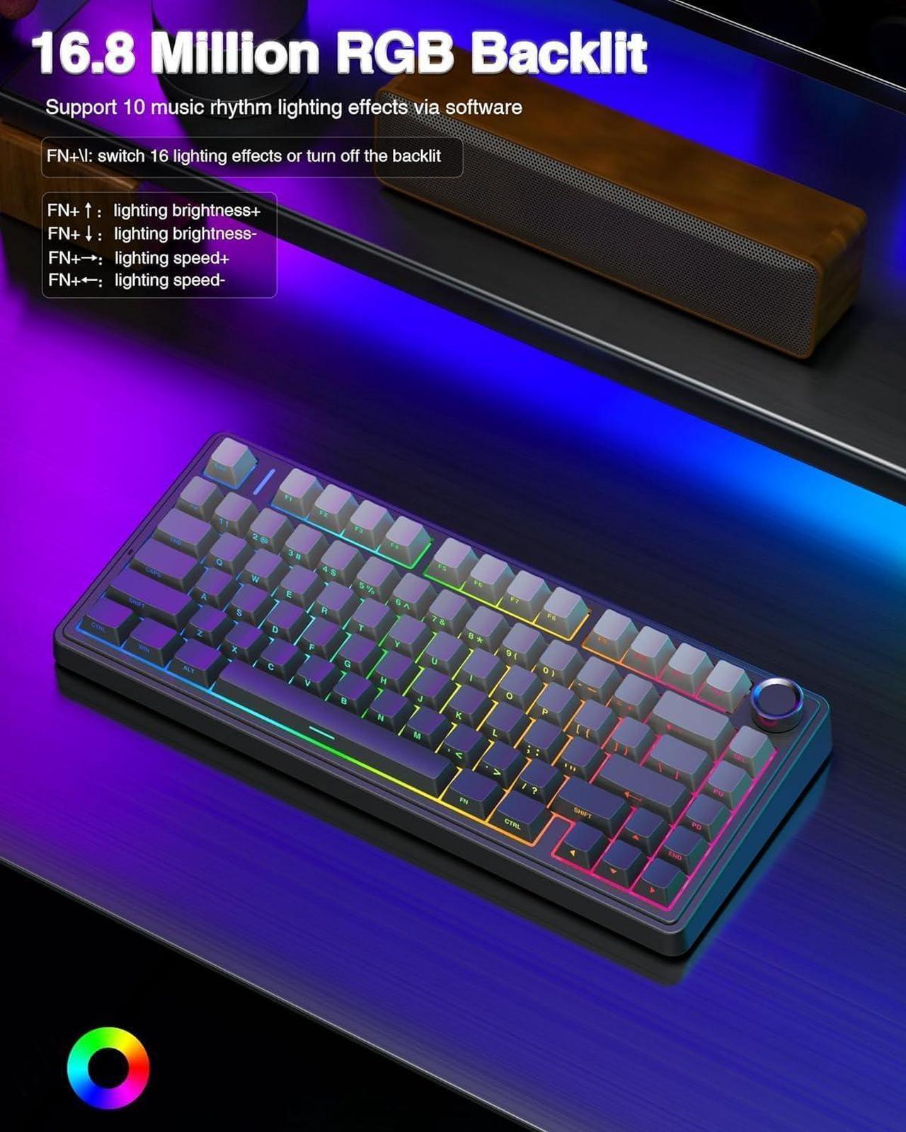 Alt view image 6 of 7 - AULA F75 Pro Wireless Mechanical Keyboard,75% Gasket Hot Swappable Custom Keyboard,RGB Backlit,Pre-lubed Reaper Switches,Side Printed PBT Keycaps,2.4GHz/USB-C/BT5.0 Mechanical Gaming Keyboard