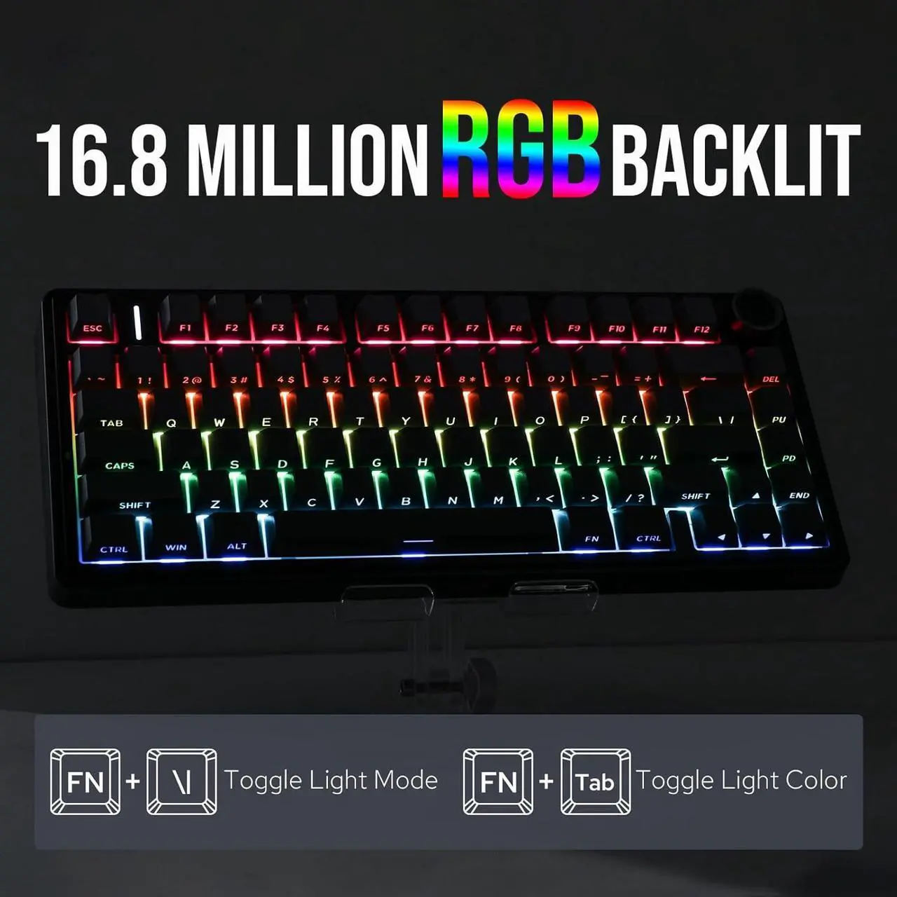 Alt view image 5 of 7 - Aula F75 Gasket Mechanical Keyboard, 75% Wireless Hot Swappable Gaming Keyboard with Five-Layer Padding&Knob, Bluetooth/2.4GHz/USB-C, RGB (Black Gradient, LEOBOG Reaper Switch)