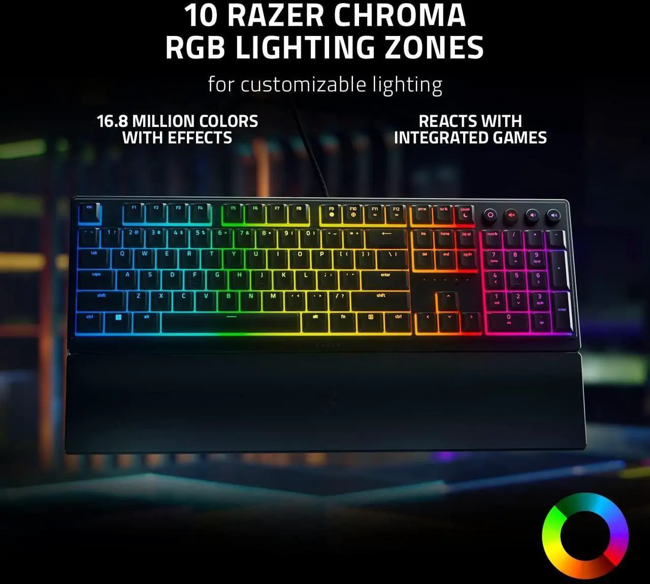 Alt view image 7 of 7 - V3 Gaming Keyboard: Low Profile Keys - Mecha Membrane Switches - UV Coated Keycaps - Backlit Media Keys - 10 Zone RGB Lighting - Spill Resistant - Magnetic Wrist Wrest Snap Tap