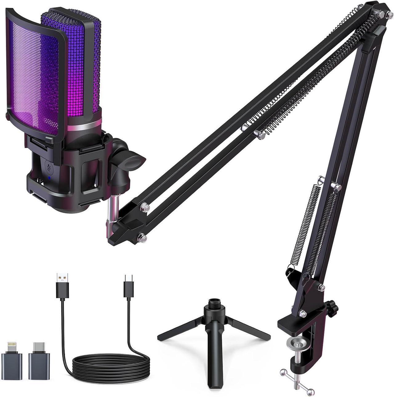 Main image of ZealSound Gaming USB Microphone,Noise Cancellation Condenser mic,RGB Microphone with Mute,Gain,Monitoring,Boom Arm,Pop Filter for Phone,PC,Computer,PS4,PS5,Mac,Streaming,Podcast,Twitch,YouTube,Discord