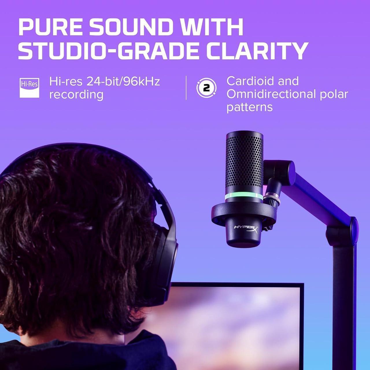 Alt view image 3 of 7 - HyperX DuoCast  RGB USB Condenser Microphone for PC, PS5, PS4, Mac, Low-profile Shock Mount, Cardioid, Omnidirectional, Pop Filter, Gain Control, Gaming, Streaming, Podcasts, Twitch, YouTube, Discord