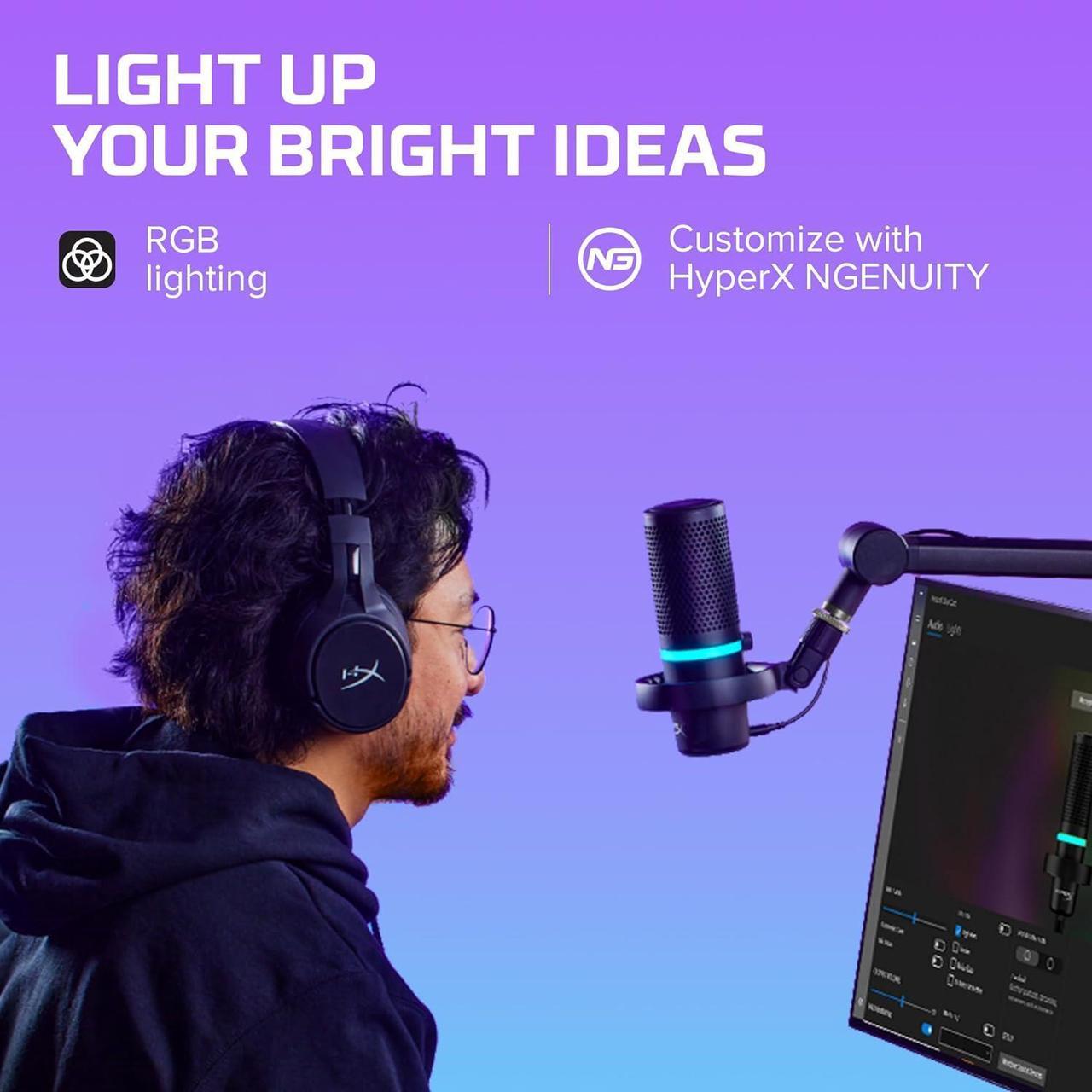 Alt view image 5 of 7 - HyperX DuoCast  RGB USB Condenser Microphone for PC, PS5, PS4, Mac, Low-profile Shock Mount, Cardioid, Omnidirectional, Pop Filter, Gain Control, Gaming, Streaming, Podcasts, Twitch, YouTube, Discord