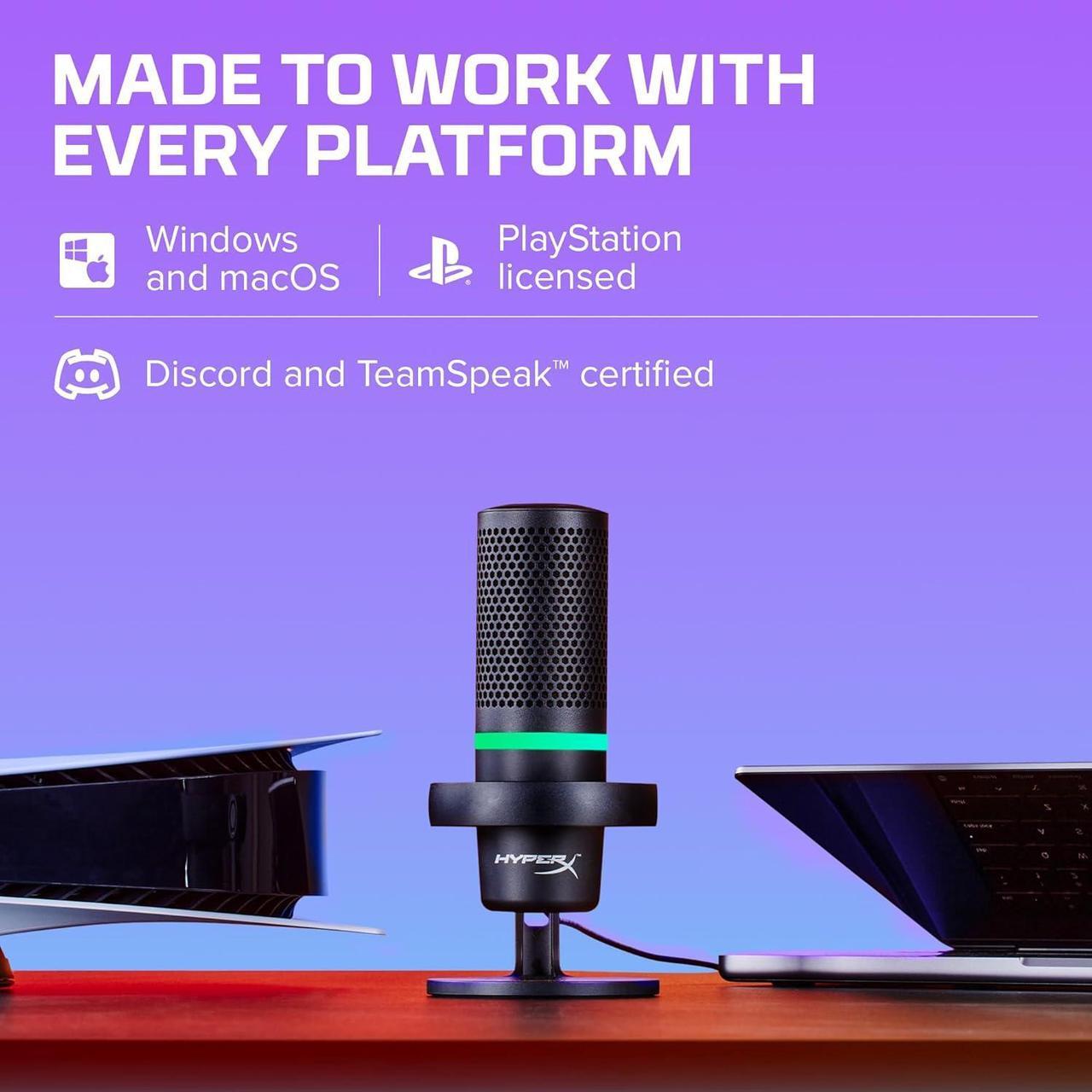 Alt view image 6 of 7 - HyperX DuoCast  RGB USB Condenser Microphone for PC, PS5, PS4, Mac, Low-profile Shock Mount, Cardioid, Omnidirectional, Pop Filter, Gain Control, Gaming, Streaming, Podcasts, Twitch, YouTube, Discord