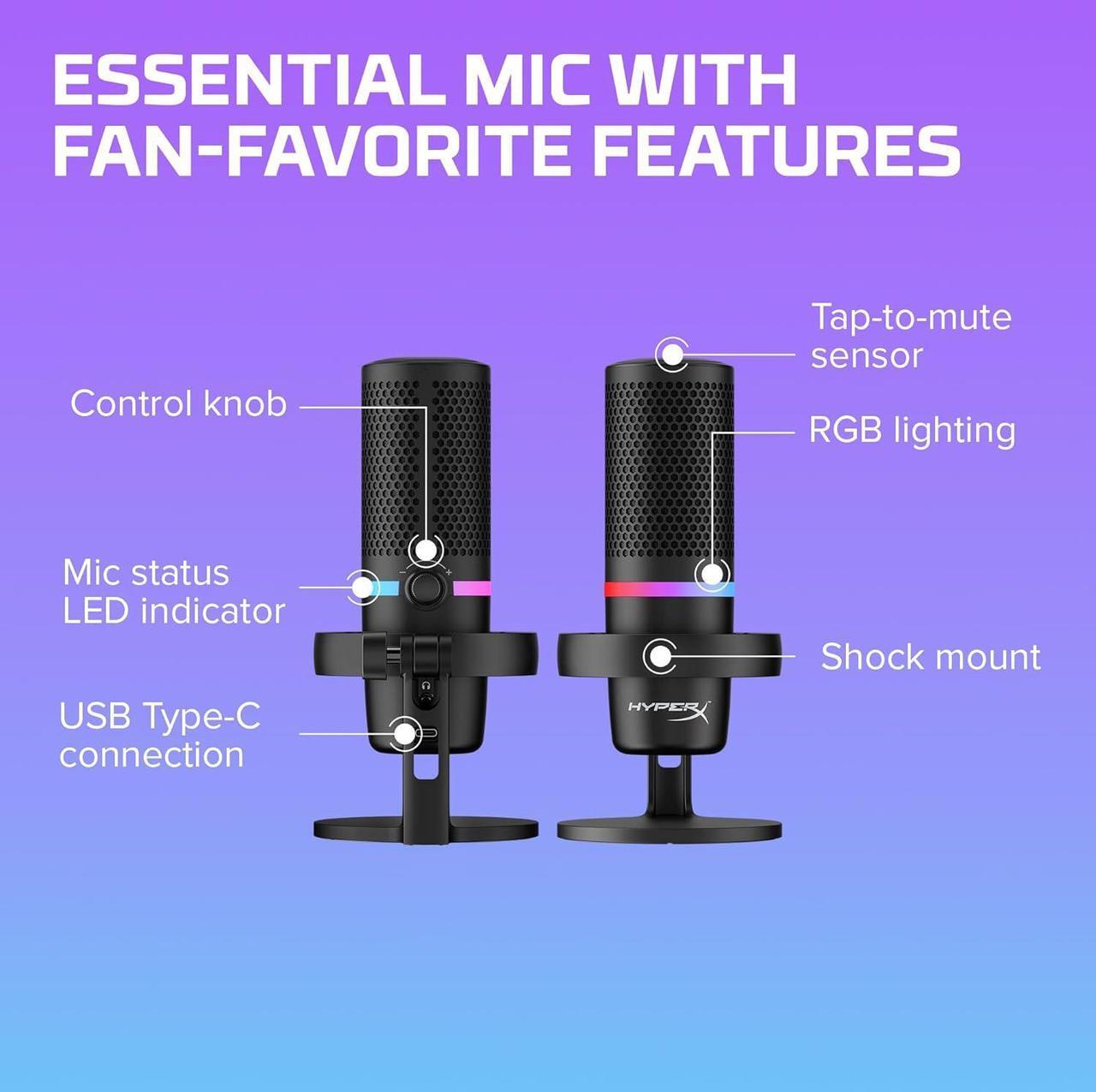 Alt view image 7 of 7 - HyperX DuoCast  RGB USB Condenser Microphone for PC, PS5, PS4, Mac, Low-profile Shock Mount, Cardioid, Omnidirectional, Pop Filter, Gain Control, Gaming, Streaming, Podcasts, Twitch, YouTube, Discord