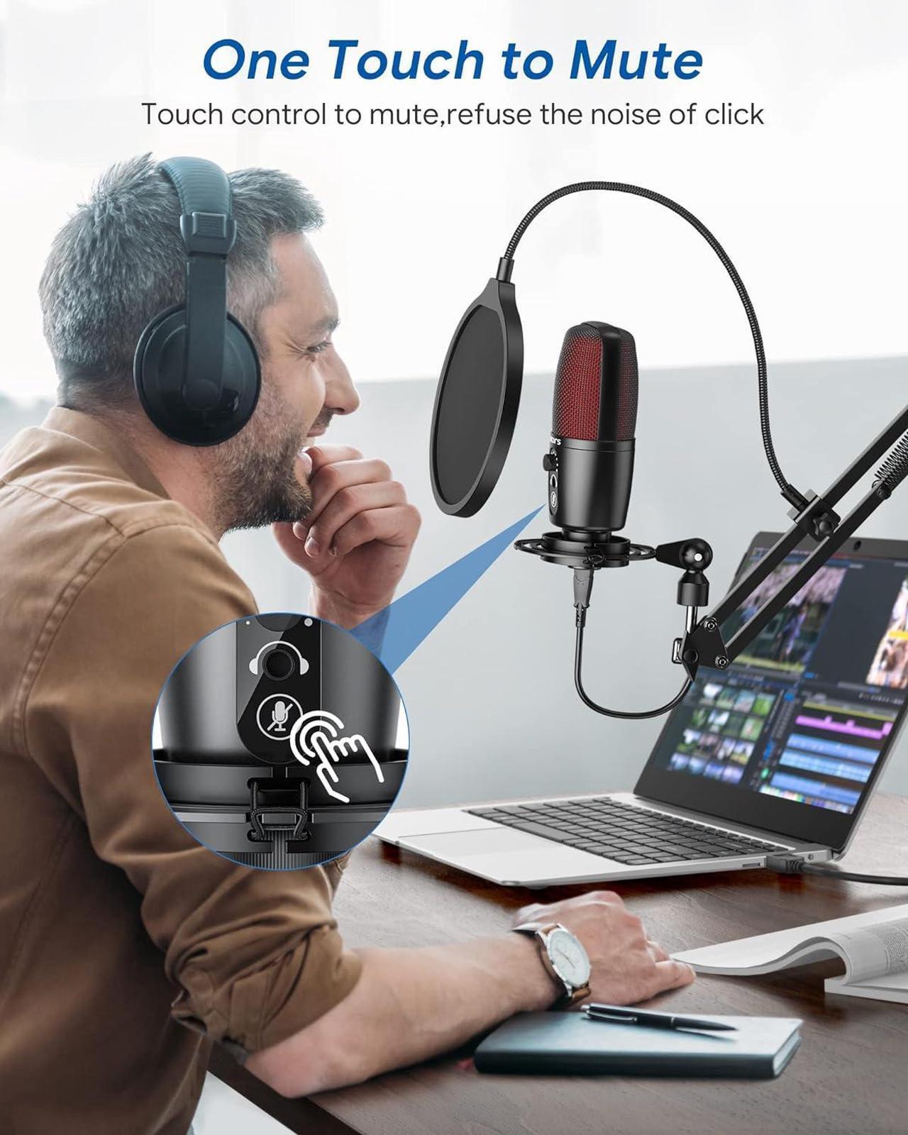 Alt view image 3 of 7 - USB Microphone Condenser, PC Microphone Kit for Computer, Streaming Mic with Adjustable Boom Arm, Gaming,Microphone for Podcast, Twitch, YouTube, PS4, PS5