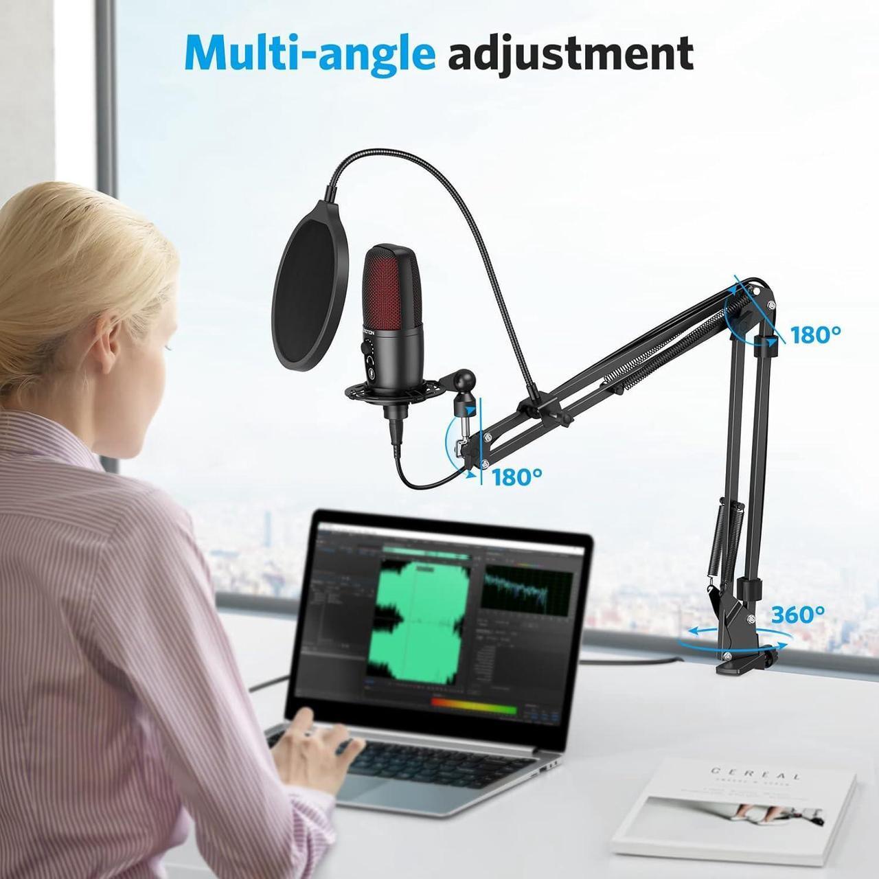 Alt view image 4 of 7 - USB Microphone Condenser, PC Microphone Kit for Computer, Streaming Mic with Adjustable Boom Arm, Gaming,Microphone for Podcast, Twitch, YouTube, PS4, PS5