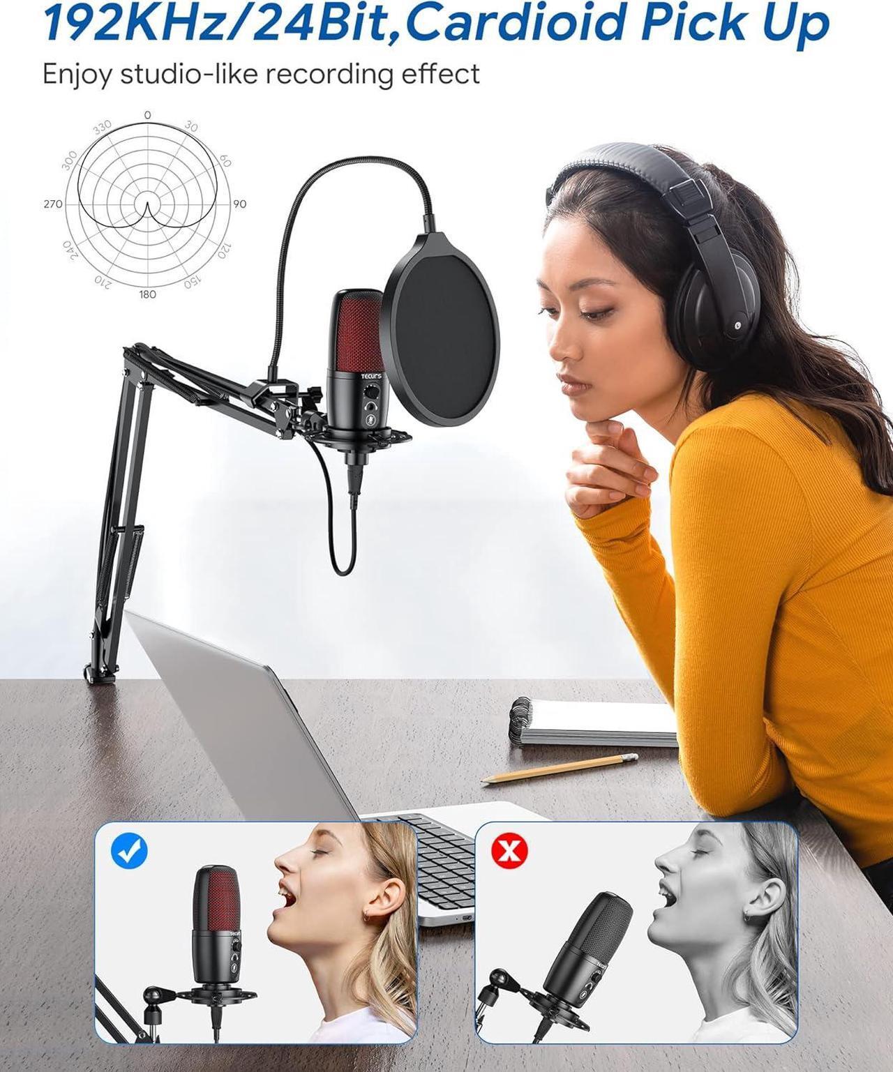 Alt view image 7 of 7 - USB Microphone Condenser, PC Microphone Kit for Computer, Streaming Mic with Adjustable Boom Arm, Gaming,Microphone for Podcast, Twitch, YouTube, PS4, PS5