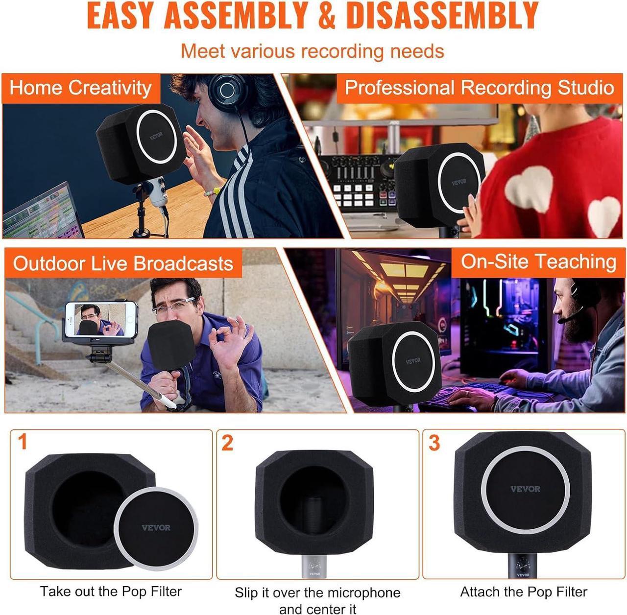 Alt view image 6 of 7 - Microphone Isolation Ball, High-Density Acoustic Foam, Windscreen Isolation Shield with Dual-Layered Pop Filter, for 1.57 to 2.36 in Microphones Vocal Isolation Booth Noise Reflection Reduction