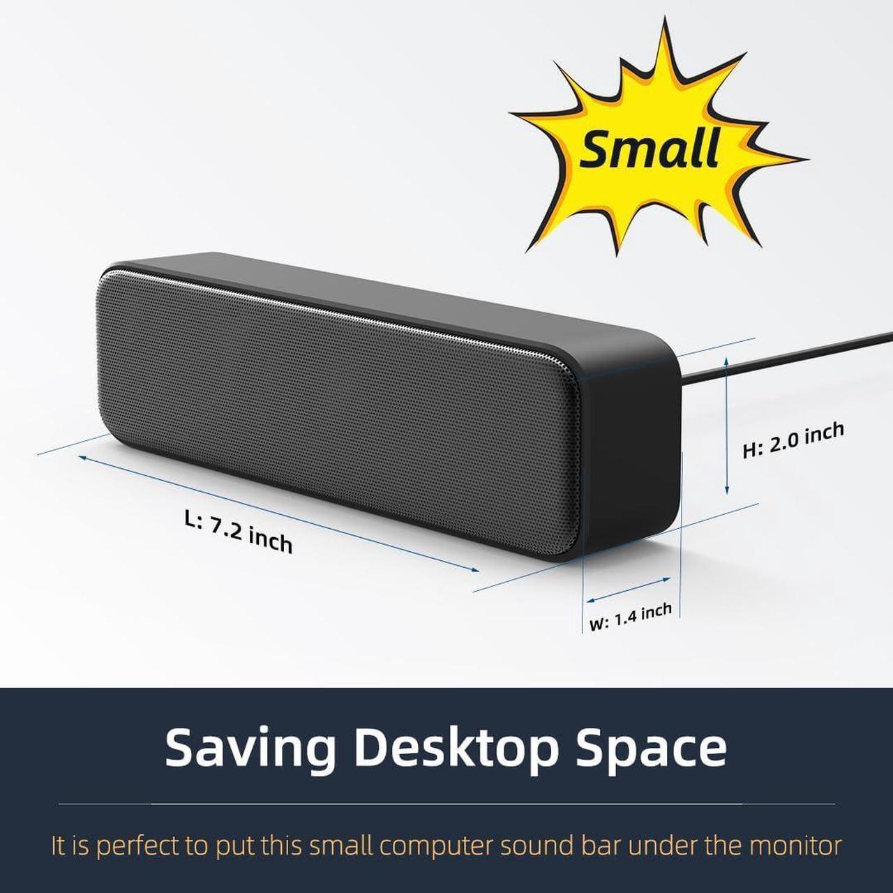 Alt view image 3 of 7 - [Upgraded] USB Computer /Laptop Speaker with Stereo Sound & Enhanced Bass, Portable Mini Sound Bar for Windows PCs, Desktop Computer and Laptops