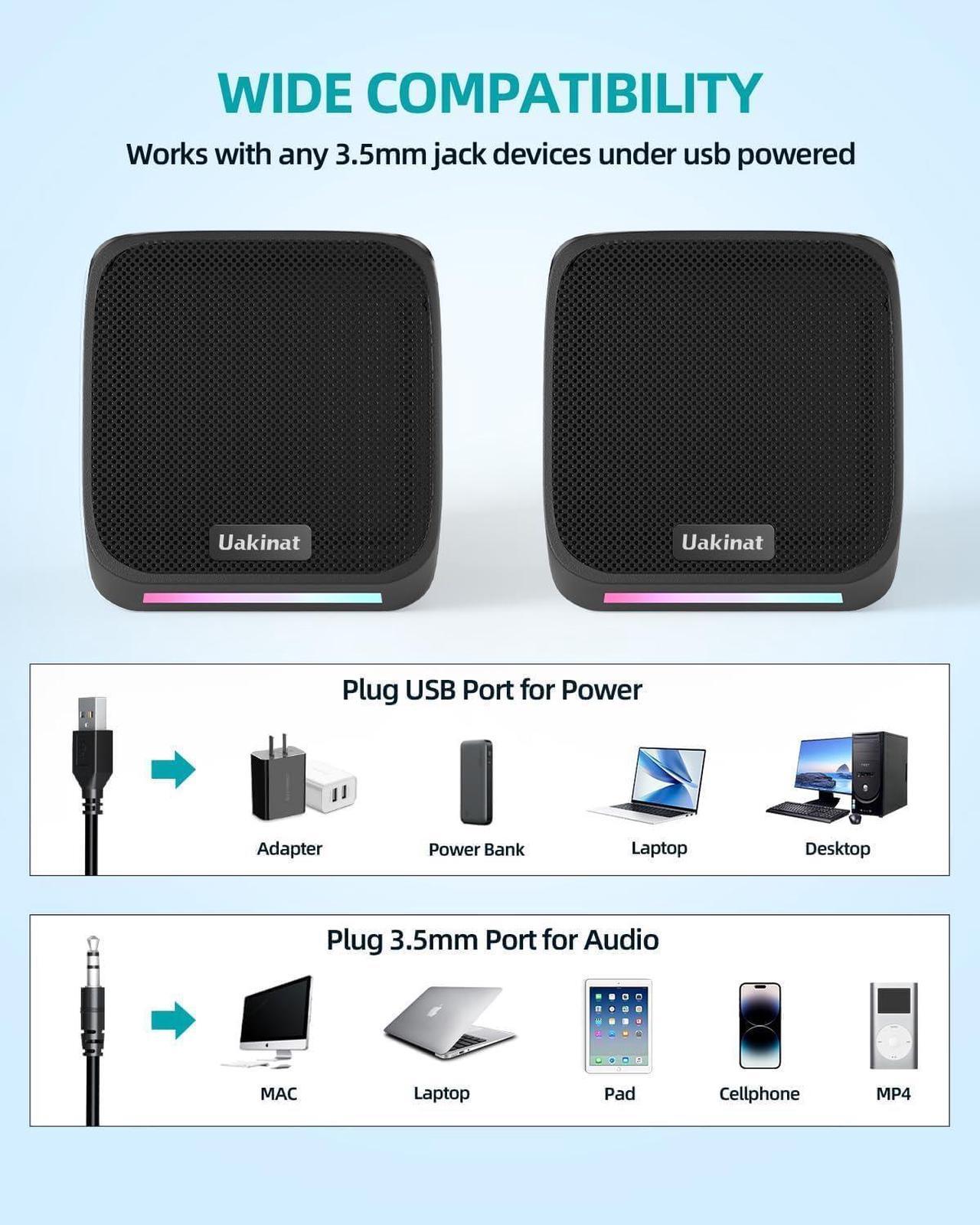 Alt view image 3 of 6 - Computer Speakers,Computer Speakers for Desktop PC,Desktop Speakers,Small Computer Speakers USB Powered 3.5mm Aux Speaker for PC,Laptop,Tablet,Phone