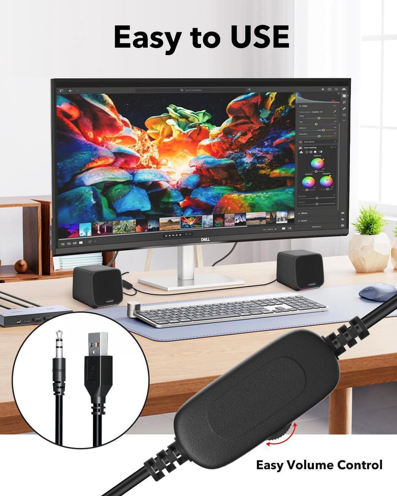 Alt view image 2 of 6 - Computer Speakers,Computer Speakers for Desktop PC,Desktop Speakers,Small Computer Speakers USB Powered 3.5mm Aux Speaker for PC,Laptop,Tablet,Phone