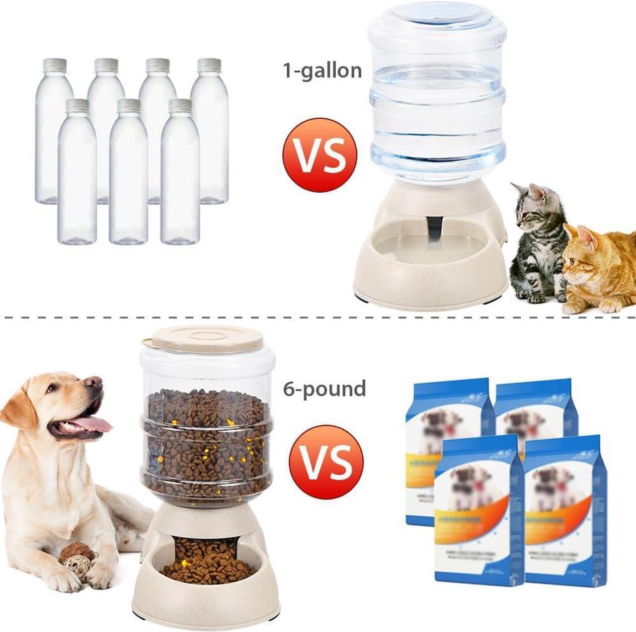 Alt view image 3 of 7 - 2 Pack Automatic Cat Feeder and Water Dispenser in Set Pet Food Bowl for Small Medium Dog Pets Puppy Kitten Big Capacity 1 Gallon x 2 (Cream)
